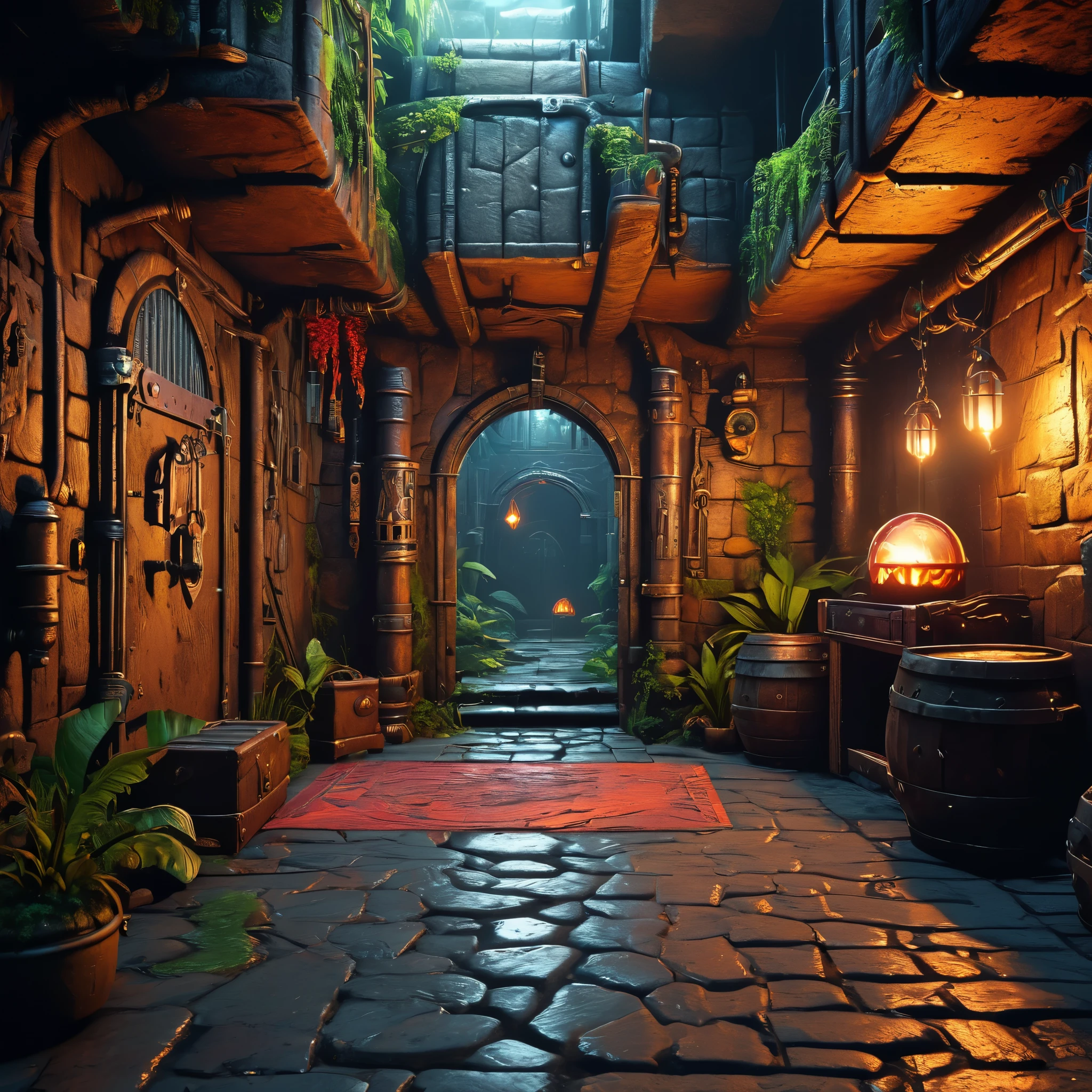 create an image demonstrating the style of ((Dungeonpunk)) style, hyper realism, 8k high definition, vibrant colors, sharp focus, insanely detailed