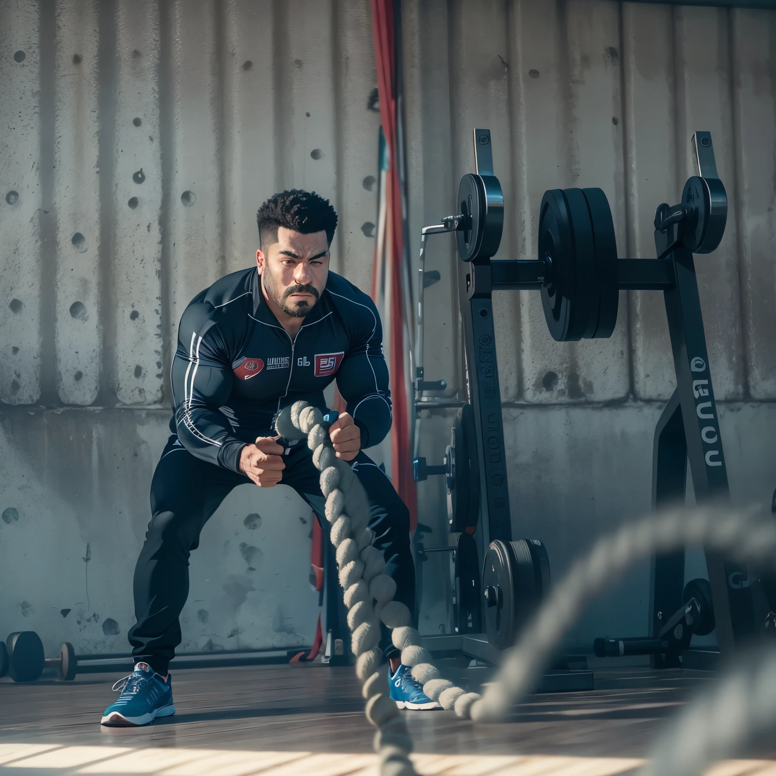arafed man holding a rope in a gym with a gym equipment, motivational, working out, captured on canon eos r 6, taken with sony alpha 9, shot on canon eos r 5, shot on canon eos r5, in a gym, powerful stance, powerful scene, strongman, taken with canon 5d mk4, strong and aggressive, sweat