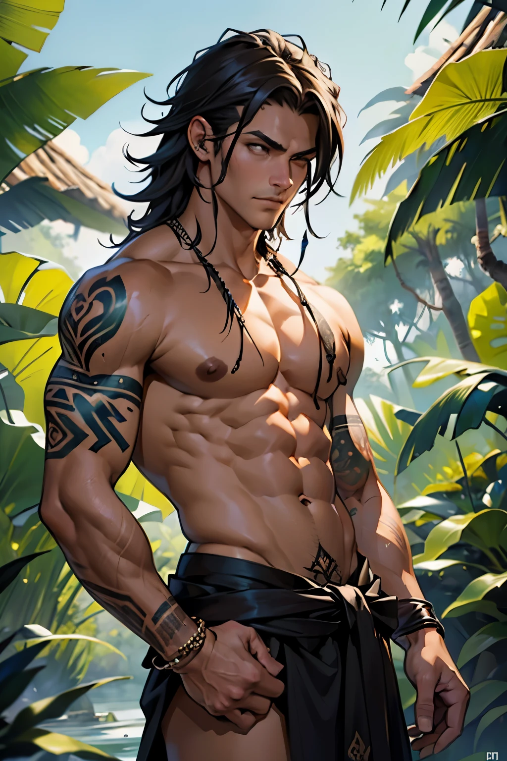 (Mejor calidad,4k,8k,high resolusion:1.2),Ultra - detallado,Realista,fotorrealista:1.37,hombre rudo rapado con tatuajes por todo el cuerpo, vestido de monje en un templo del amazonas - **Apariencia**: Rudo, rapado, tatuajes por todo el cuerpo. - **Vestimenta**: Monk Robe. - **Tatuajes**: Intrincados, tribales, Symbols of Mystical Tribes and Animalirada**: Intensa, determinada, sabia. - **Ambiente**: Templo en la selva del Amazonas, connection to nature.mirada desafiante con gesto grosero