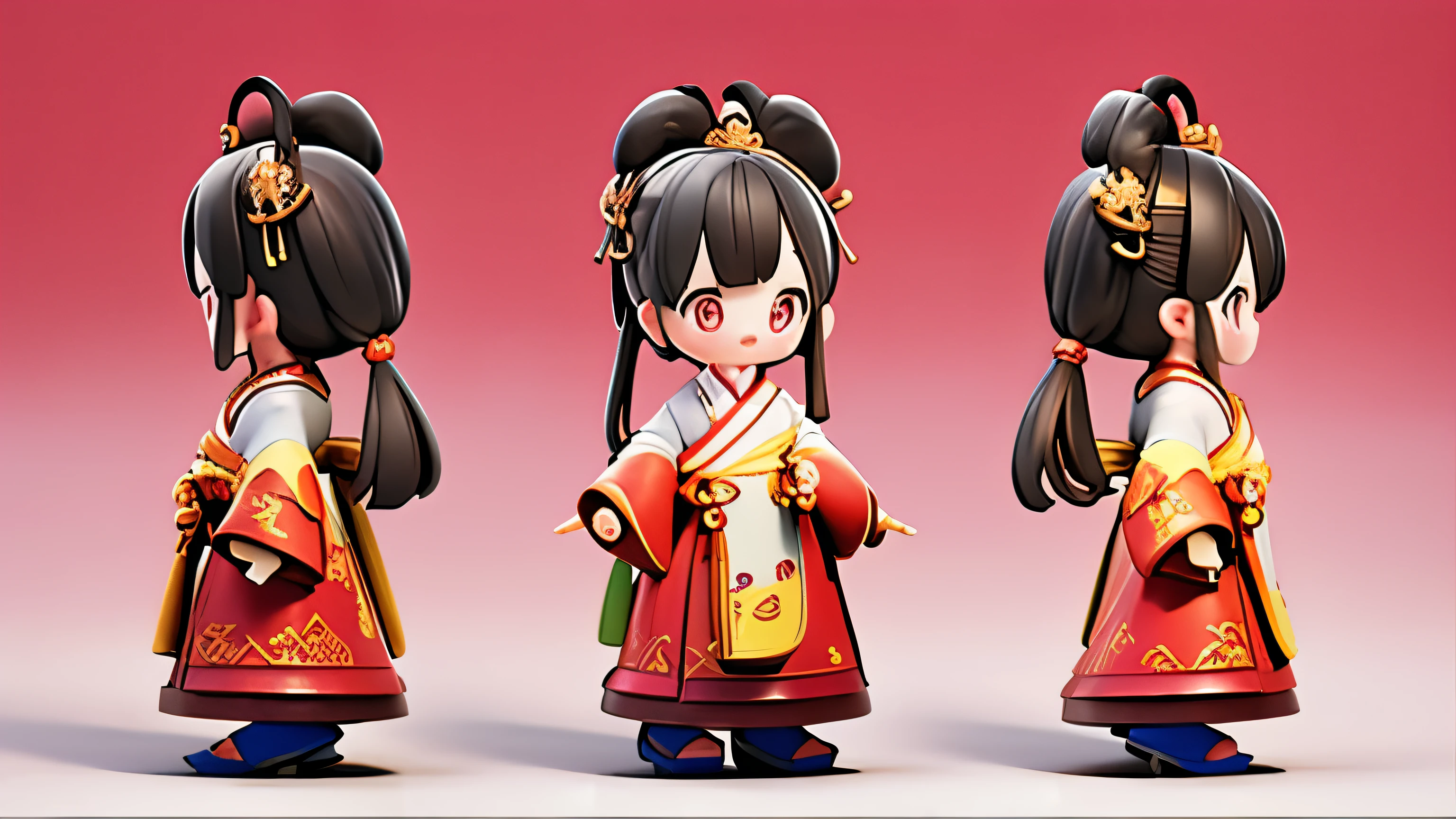 （best quality，4k，8k，high resolution，masterpiece:1.2），super detailed，（lifelike，照片lifelike，照片lifelike:1.37），Three View，Three-headed，Chinese traditional paper-cutting art，Beautiful and vivid，Cute mascot doll，Chinese style clothing，Traditional Zhuang costumes，Guangxi March 3rd Festival，Cultural festivals，cheerful atmosphere，holiday decorations，Dong traditional inspiration。game character，character setting，game character，cartoon，Toy，game art，CG illustration，the art of mathematics，Three View，dark blue suit。