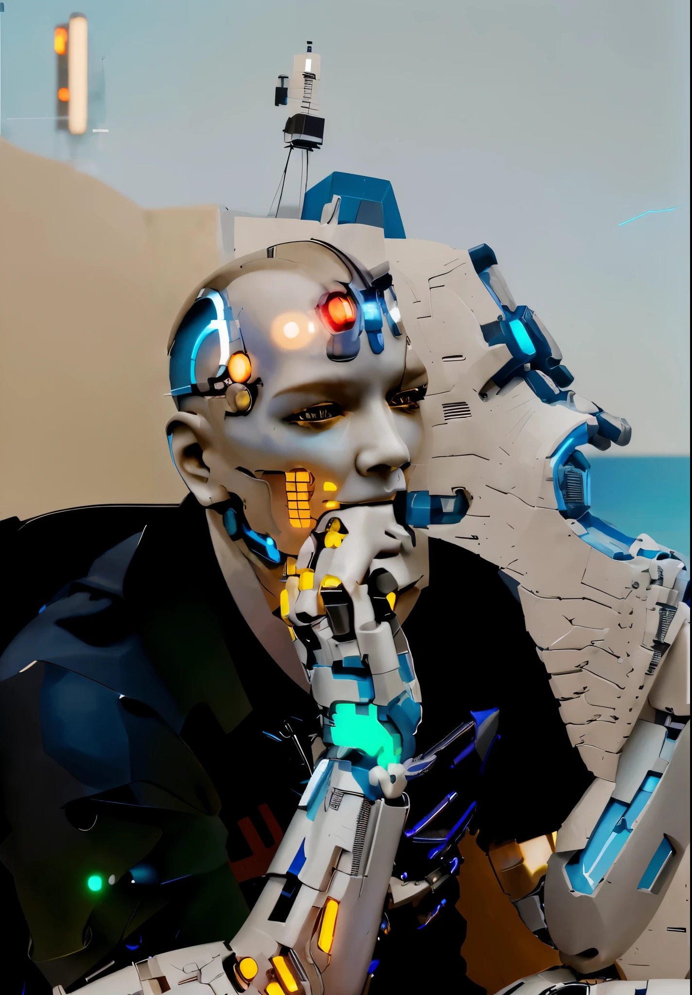 Cyborg, Future, cyberpunk character, robotic body,(Pacific Rim, blue colors:1.1), 1 person, Mechanical miracle, anatomically correct, textured leather, Best quality, Awarded, High quality, A high resolution, 16k
Cyborg, Future, cyberpunk character, robotic body,(Pacific Rim, blue colors:1.1), 1 person, Mechanical miracle, anatomically correct, textured leather, Best quality, Awarded, High quality, A high resolution, 16k