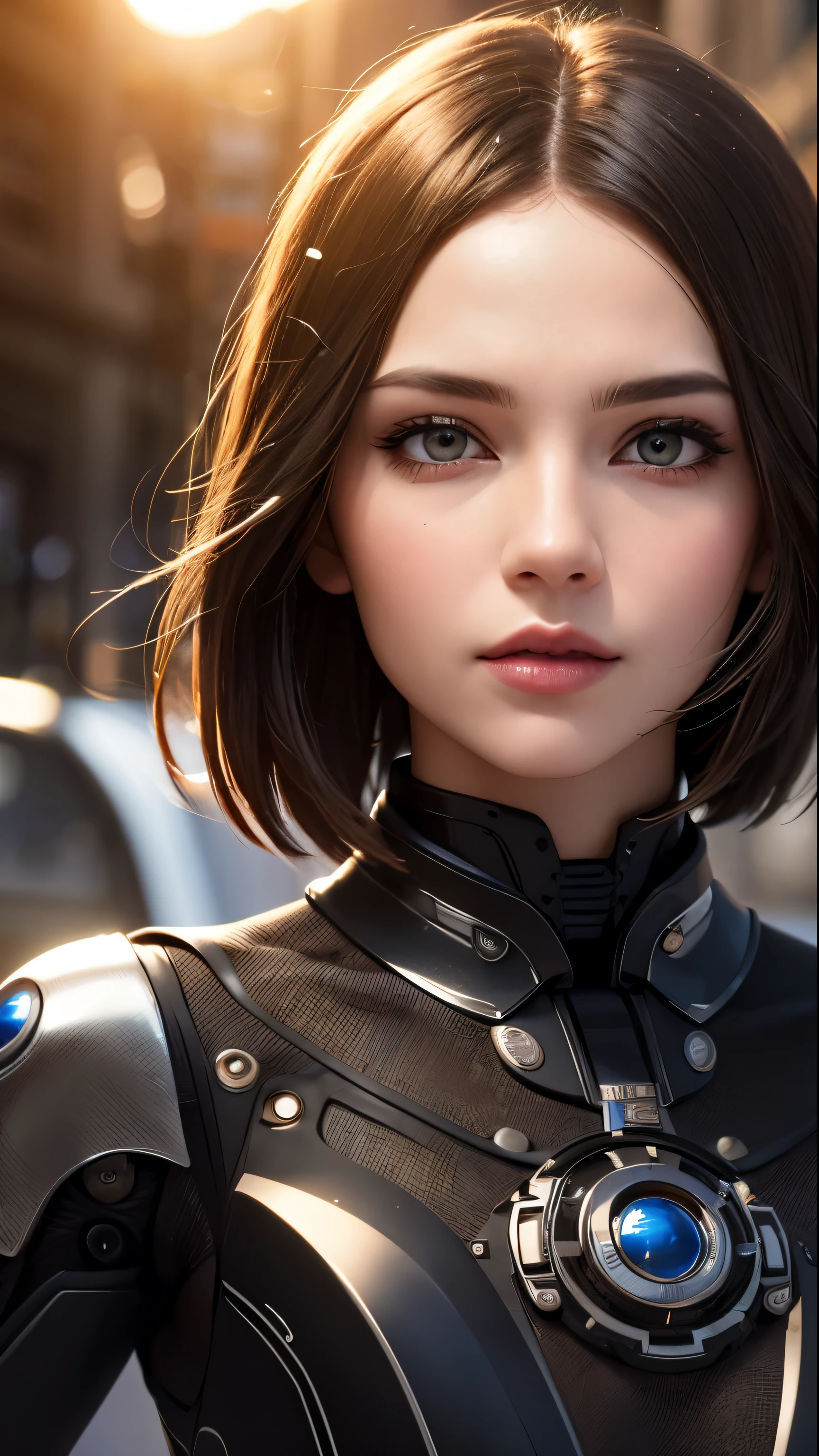 (skin dents:1.5), realistic, realistic, (masterpiece:1.5), concept art, intricate details, very detailed, realistic, octane rendering, 8k, unreal engine, dynamic pose, highest quality, High resolution, (realistic face:1.1), (hyper realism:1.1), ((full_body)), perfect eyes, (shiny skin: 1.2), (((hairstyle))), (((perfect hands)) ), (very detailed背景), ((dynamic background) ), ((sun)), (light), ((1 girl)), good looking, robot (((Shiny mechanical shape))), ((fine eyes, high quality eyes, high quality face)), (very complicated dress), short blonde hair, sun, sunlight, ((dramatic)), wonderful, written boundary depth, Bokeh, 4k, gothic, Ash, particle