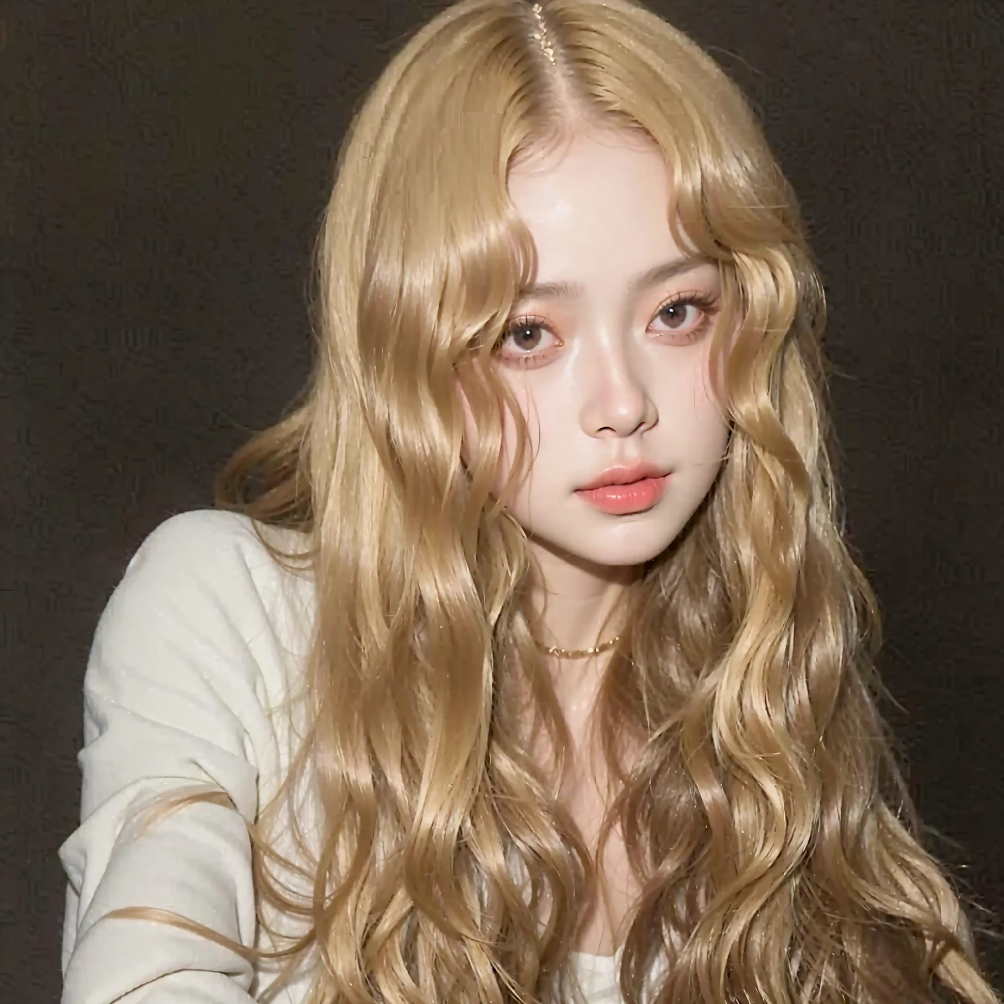 there is a young woman with long blonde hair posing for a photo, jennie blackpink, portrait of jossi do blackpink, jossi do blackpink, her face looks like an orchid, com cabelo comprido, taejune kim, cabelos ondulados espalhados, long shiny ethereal hair, imagem vazada, cabelo ondulado tema amarelo, Jaeyeon Nam, Album art, Ulzzang