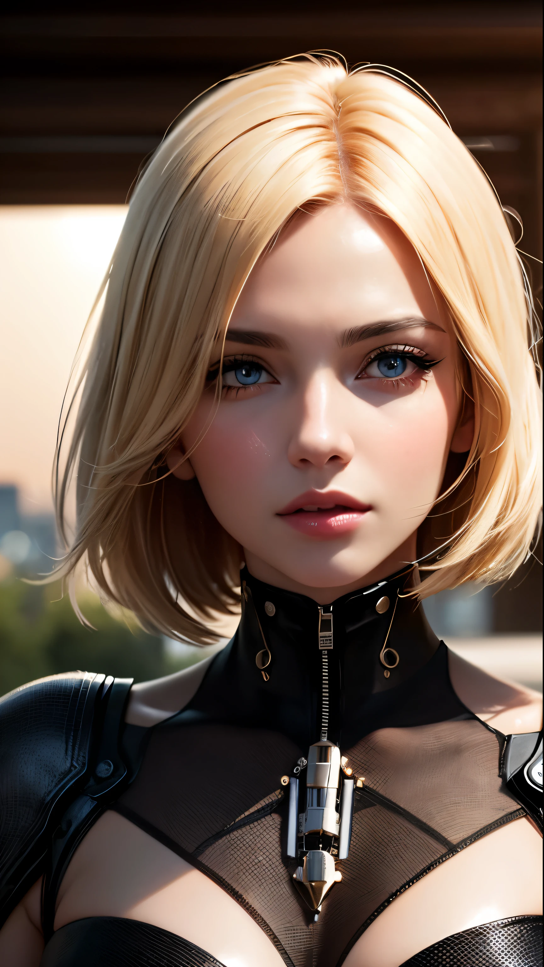 (skin dents:1.5), realistic, realistic, (masterpiece:1.5), concept art, intricate details, very detailed, realistic, octane rendering, 8k, unreal engine, dynamic pose, highest quality, High resolution, (realistic face:1.1), (hyper realism:1.1), ((full_body)), perfect eyes, (shiny skin: 1.2), (((hairstyle))), (((perfect hands)) ), (very detailed背景), ((dynamic background) ), ((sun)), (light), ((1 girl)), good looking, robot (((Shiny mechanical shape))), ((fine eyes, high quality eyes, high quality face)), (very complicated dress), short blonde hair, sun, sunlight, ((dramatic)), wonderful, written boundary depth, Bokeh, 4k, gothic, Ash, particle