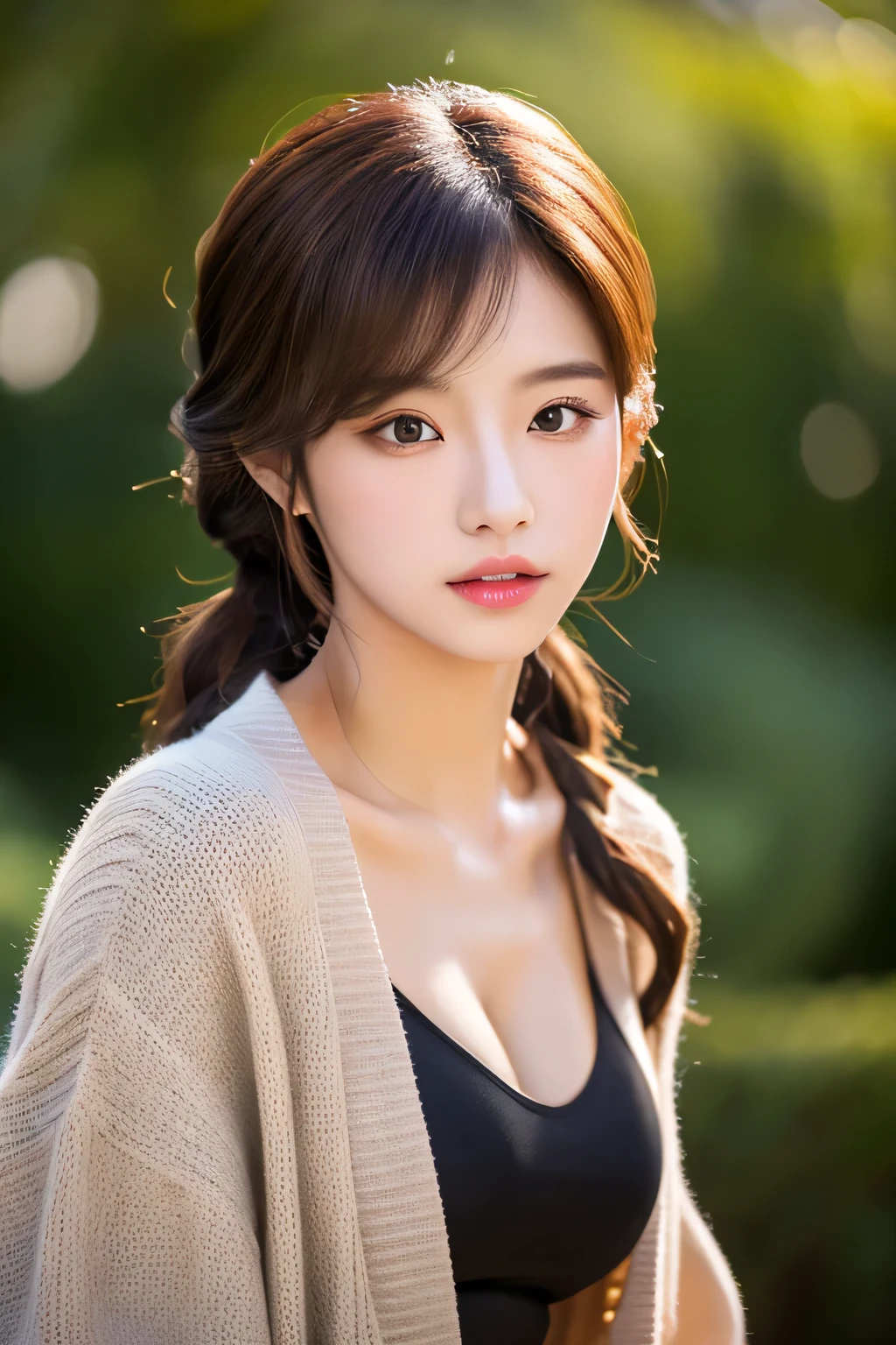 high heels、full body shot:1.5、Three-dimensional shape that emphasizes plump abdominal muscles:1.2、sunset、evening、korean idol、cinematic pictures、professional lighting、dark shadow、((17 years old: 1.4)), (((highest quality, 8k, masterpiece: 1.3)), 1 girl, Beauty with extreme beauty, ultimate beauty, erotic, Beauty that emphasizes slim abdominal muscles: 1.3, (casual hairstyles, super big: 1.2), cardigan: 1.2, interior, super detailed face, delicate eyes, double eyelid, soft chest, sexy look, exposed cleavage, from below, Cowgirl, (covered:1.2)、Came, camera'sight