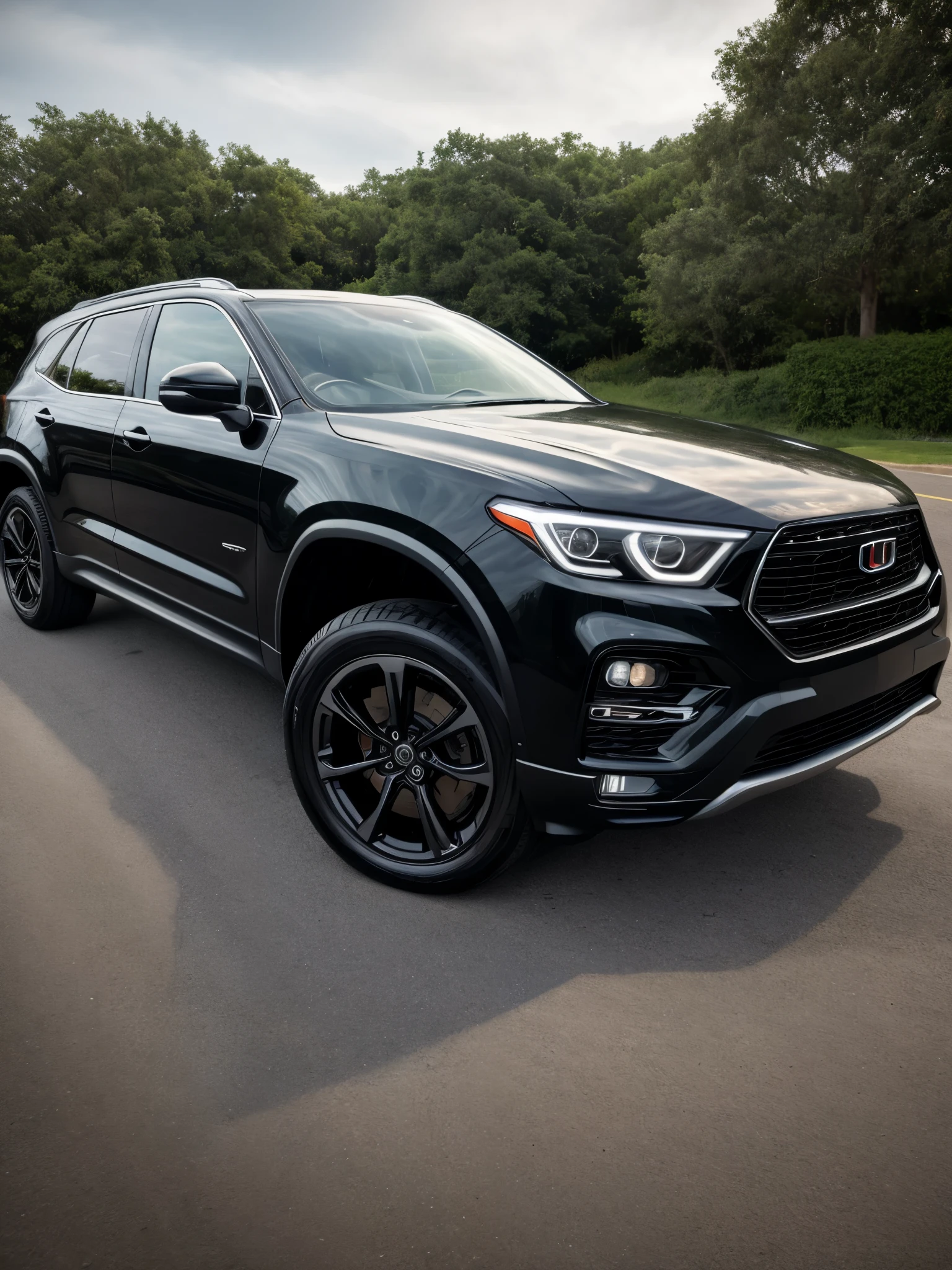 full body photo of car,SUV,black body,The ultra-realistice,Super detailed,low-cut,detailed skin,soft light,subsurface scattering,realistic,masterpiece,best quality,The ultra-realistice,8K,Complicated,high detail,photography,soft focus