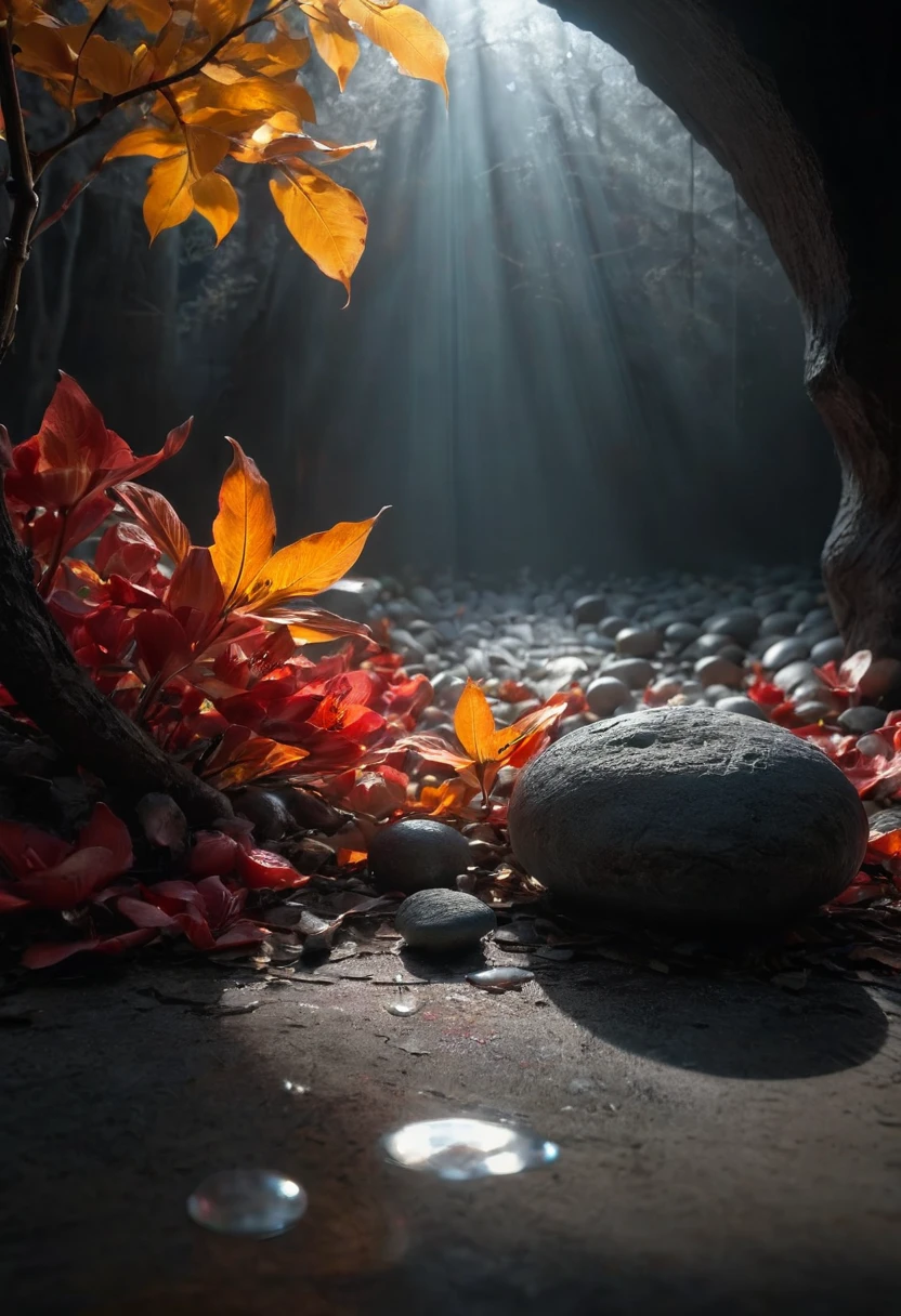 (Tyndall Effect:1.4), strong light penetrates through top, Capture the ethereal light and shadow in a stunning photograph with selective color details, revealing the hidden poetry of everyday objects, Zen Buddhism, (best quality, masterpiece, Representative work, official art, Professional, Ultra intricate detailed, 8k:1.3)