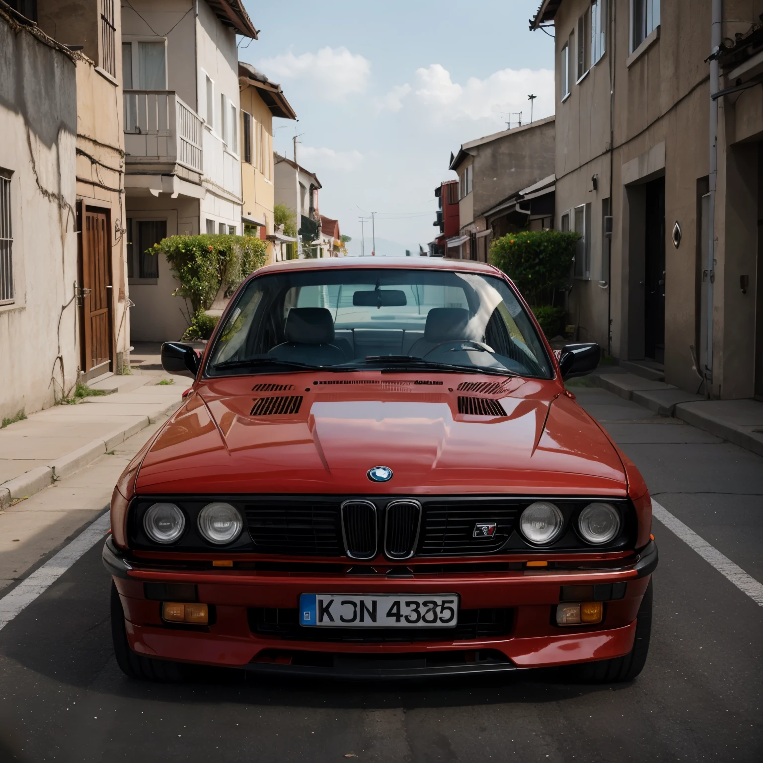 (best quality,4k,realistic),red BMW e30,photographic,cinematic,at ocean