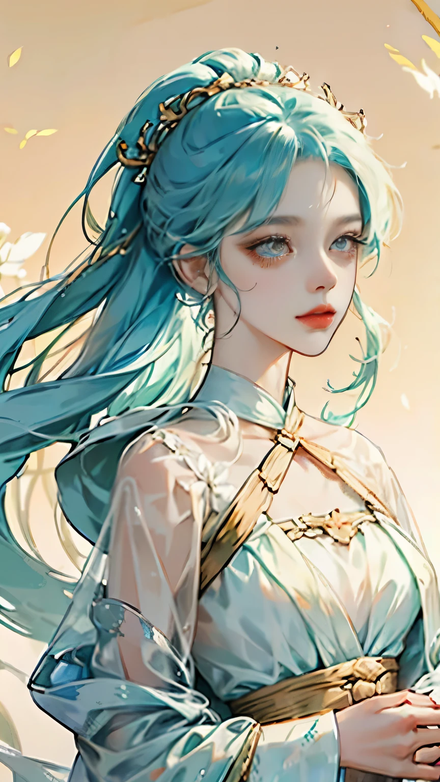 (masterpiece), (best quality), (ultra detailed),(disheveled hair),(illustration), (1girl), (Fashionable clothing), standing, Fashion model, looking at viewer, (interview), (simple background),beautiful detailed eyes, delicate beautiful face, Floating,(high saturation),(colorful splashes),colorful bubble,(shining), focus on face, ponytail, kamisato ayaka, light blue hair, bangs, hair ring, floating flowers, floating hairs, (shining), best lighting, best shadow,