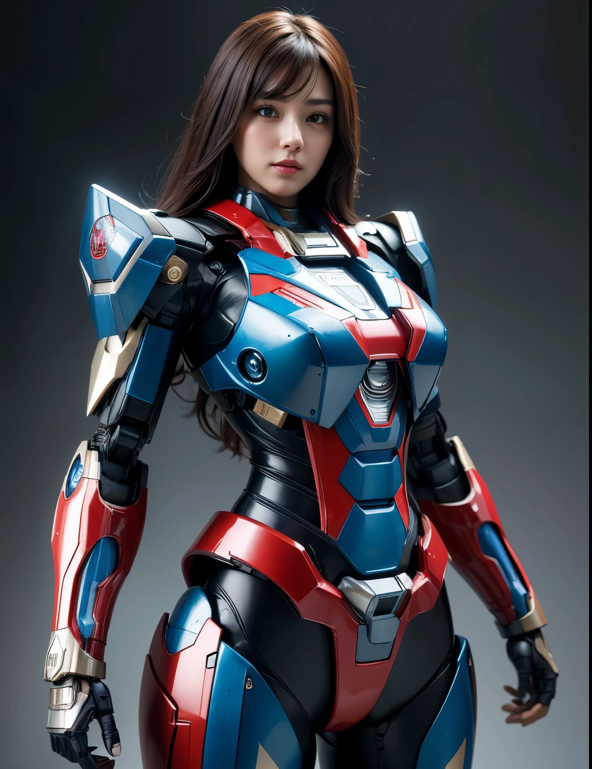 Super detailed, advanced details, high quality, 最high quality, High resolution, 1080p, hard disk, beautiful,(iron patriot),beautifulサイボーグ女性,Mecha cyborg girl,battle mode,Mecha body girl,She wears a futuristic iron patriot mech