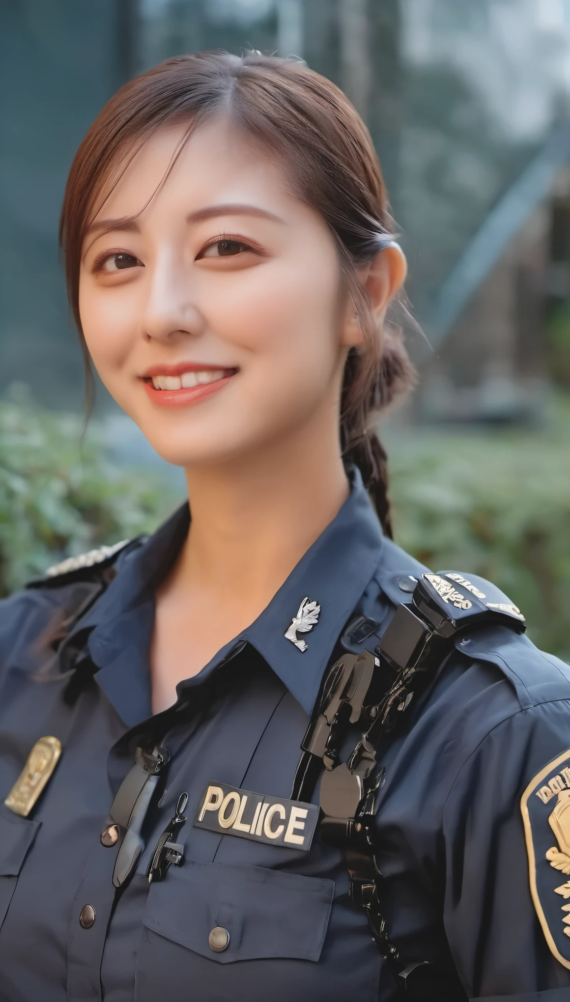 ((A beautiful female police officer takes off her clothes to show off that she doesn't have a gun so as not to provoke the criminal, her clothes are torn and her skin is exposed, her nipples are clearly visible even through her clotheain body) Slimy and sweaty body with lotion), (body like a supermodel), (highest image quality, realistic expression), (choker, fullnude)