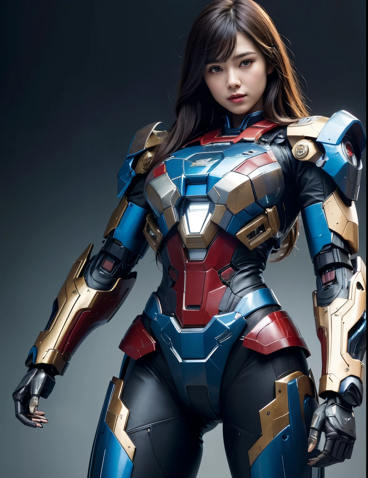 Super detailed, advanced details, high quality, 最high quality, High resolution, 1080p, hard disk, beautiful,(iron patriot),beautifulサイボーグ女性,Mecha cyborg girl,battle mode,Mecha body girl,She wears a futuristic iron patriot mech