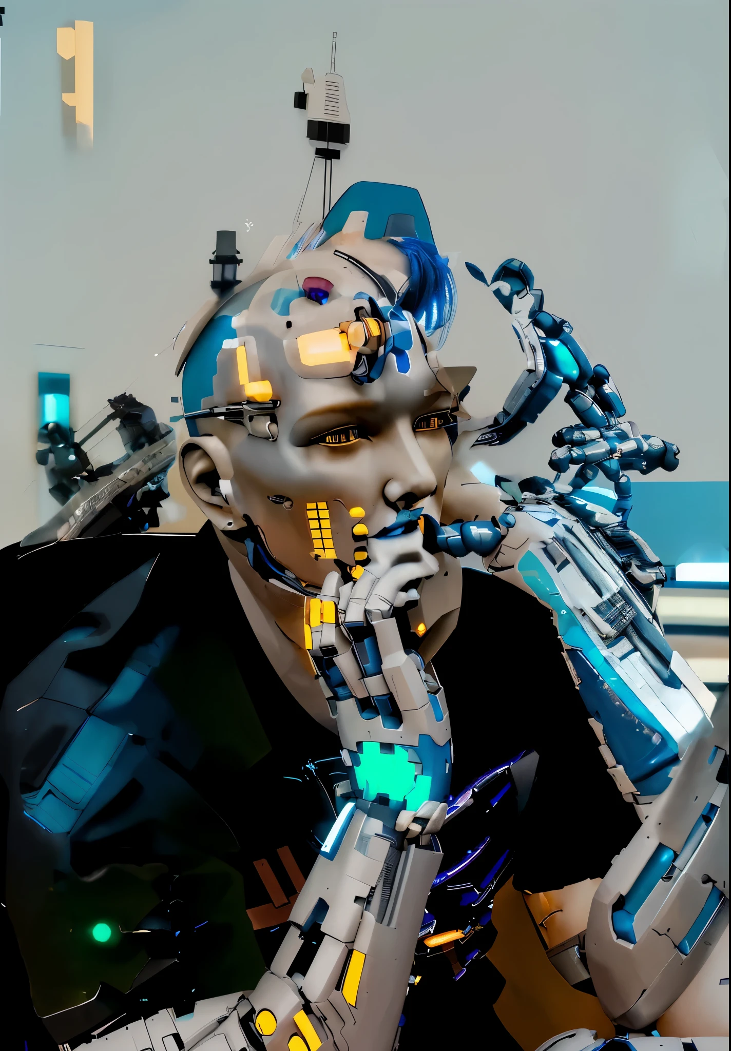 Cyborg, Future, cyberpunk character, robotic body,（Pacific Rim, blue colors：1.1）, 1 person, Mechanical miracle, anatomically correct, textured leather, Best quality, Awarded, High quality, A high resolution, 16k
Cyborg, Future, cyberpunk character, robotic body,（Pacific Rim, blue colors：1.1）, 1 person, Mechanical miracle, anatomically correct, textured leather, Best quality, Awarded, High quality, A high resolution, 16k
\]