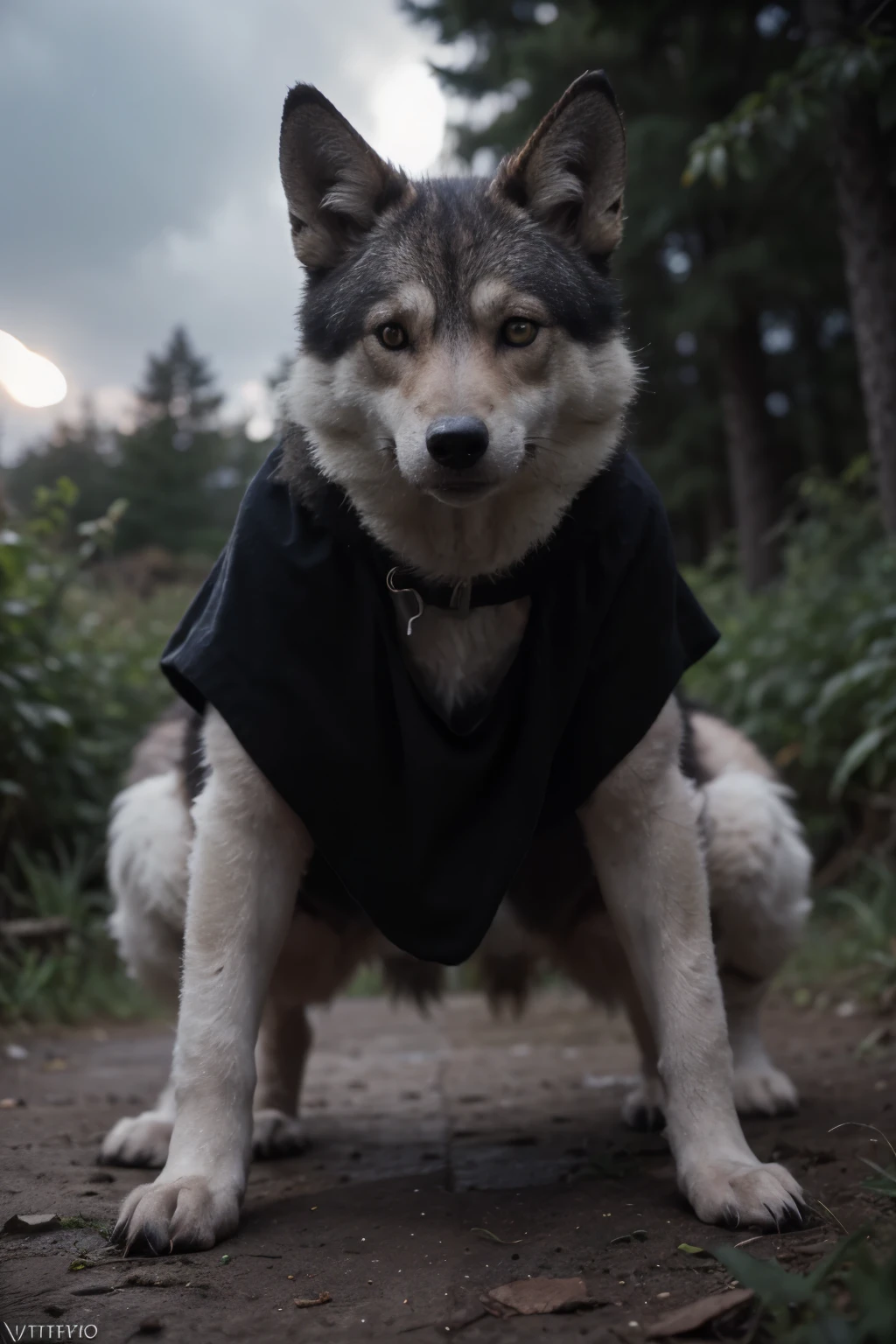 death (puss in bootale, muscular, wolf, canid, fluffy, standing, night, forest, claws, paws, low angle view, long hair, black sclera, red eyes, tail, front view, action pose, (black poncho:1.2), clothed, bottomwear, pants, belt, white body, black fur, black fur, grey fur, forest, moonlight night,
BREAK,
by virtyalfobo, by anchee, by snowskau, by foxovh, by sabretoothed ermine, (intricate, high detail, film photography, soft focus, RAW candid cinema,
photorealism, realistic, photorealistic, analog style, subsurface scattering,
masterpiece, best quality, ultra realistic, 8k)