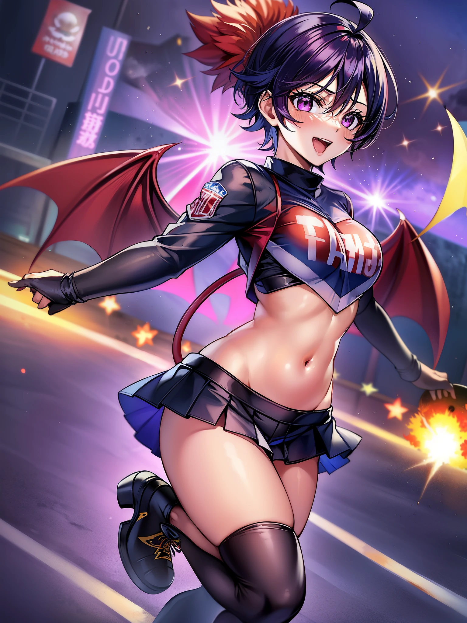 Eyeshield 21、American Football、mud door、mud doorデビルバッツ、Suzune Taki、（（（red cheerleader）））+++、（（（red cheerleader服）））+++、（（（Navel exposed）））+++、slender body shape、black short hair、Ahoge、purple eyes、（（（red demon wings）））+++、Lemon-like short hair with a blue-ish black color and a slender appearance.、RB at the speed of light、Fully mobile artillery battery with light speed of 4 seconds 2、devil bad、Tension MAX、American football、gun、dynamite、explosion、devil badダイブ、devil bat ghost、devil bad hurricane、devil 4th dimension、devil laser bullet、devil laser bullet、60 yard magnum、hell&#39;s command tower、devil&#39;s tactician、YA---HA---!!、