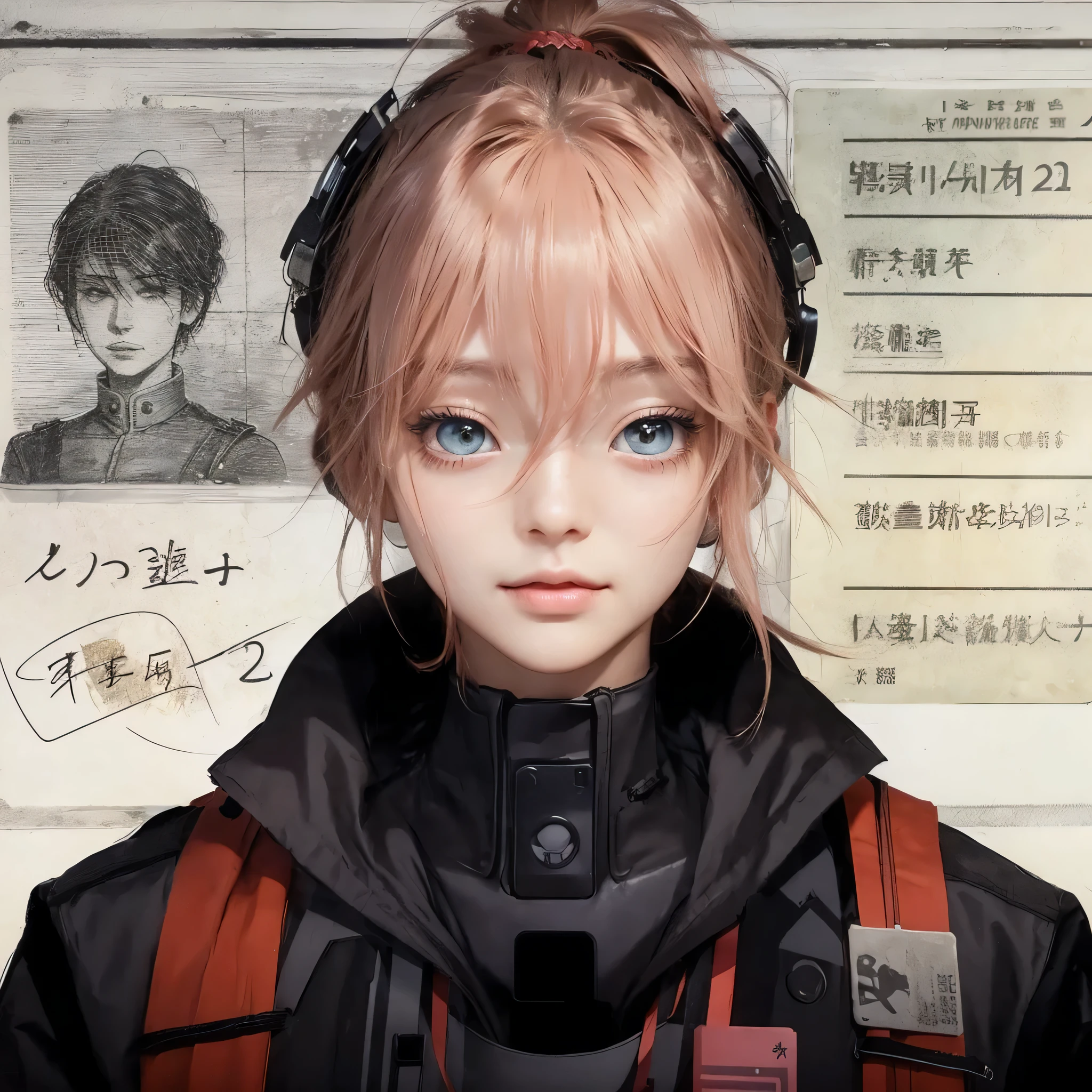 create an open identity passport in a dystopian apocalyptic era using Chinese languages of a beautiful curly long hair anime style 22 years old girl with dystopian survivor clothes, she has brown eyes. Sassy girl, hot, cleavage