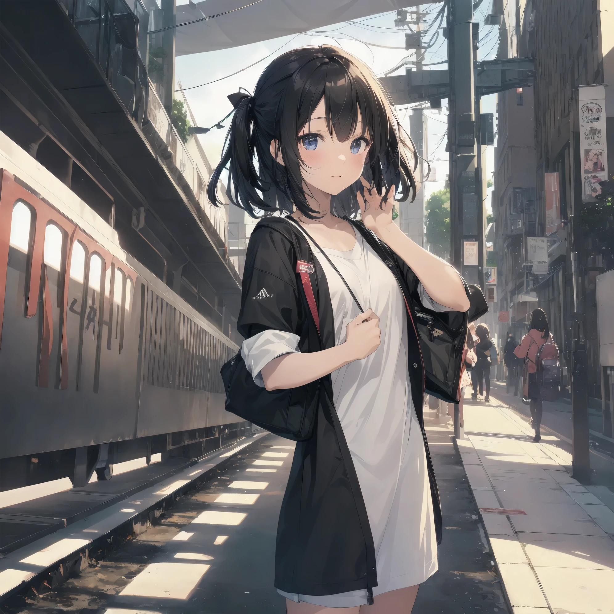 Super absurd quality by the god of art, super detailed, High resolution, artist:dark black, artist:Rinzo, artist:shinkai makoto, anime moe art style, Best Anime 8K Kona-chan Wallpaper, pixiv contest winner, perfect anatomy, break,(Please draw a sleepy girl going to school alone.. )break,1 girl, (detailed lighting), (detailed background), On the way to school. break,super dense skin, Best cinematic lighting powered by famous artist, 8k,collaboration illustration,photoshop_(Moderate),Absurd Hi-Res,Hmm,rough skin