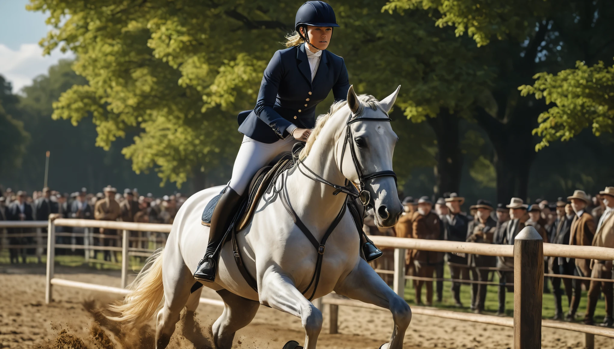 create an image demonstrating the style of ((Equestrian)) style, hyper realism, 8k high definition, vibrant colors, sharp focus, insanely detailed