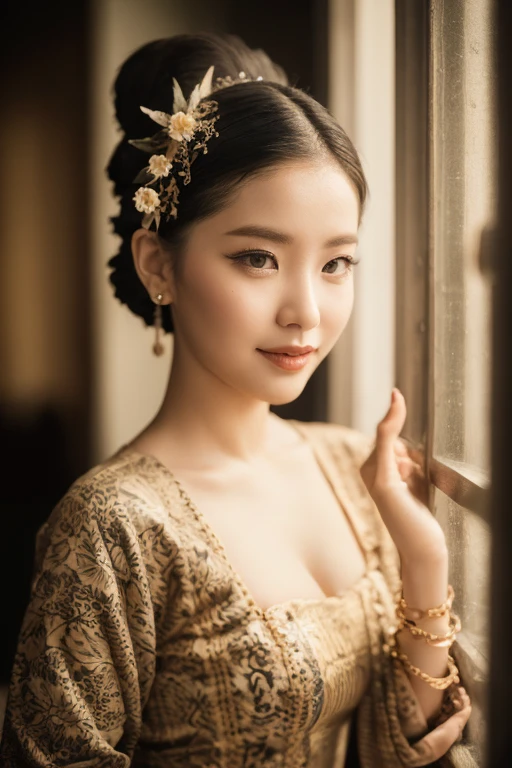 (best quality,4k,8k,highres,masterpiece:1.2),ultra-detailed,(realistic,photorealistic,photo-realistic:1.37),portrait,stunning Burmese patterned traditional dress lady,beautifully adorned,eye-catching brocade patterns,rich and vibrant colors,detailed embroidery work,exquisite textures,meticulously handcrafted dress,vividly captures the essence of Burmese culture,traditional floral motifs,graceful silhouette,fine folds and pleats,accentuates the lady's elegance,black single bun hair with flower,intricately arranged hairpiece,delicate and feminine,adds a touch of sophistication,soft yet confident expression,deep and captivating eyes,lustrous lips with a hint of a smile,flawless complexion,golden accessories,polished and refined,mesmerizing presence,subtle lighting,dramatic shadows,showcases the lady's grace and beauty,immersive visual experience, naked lady