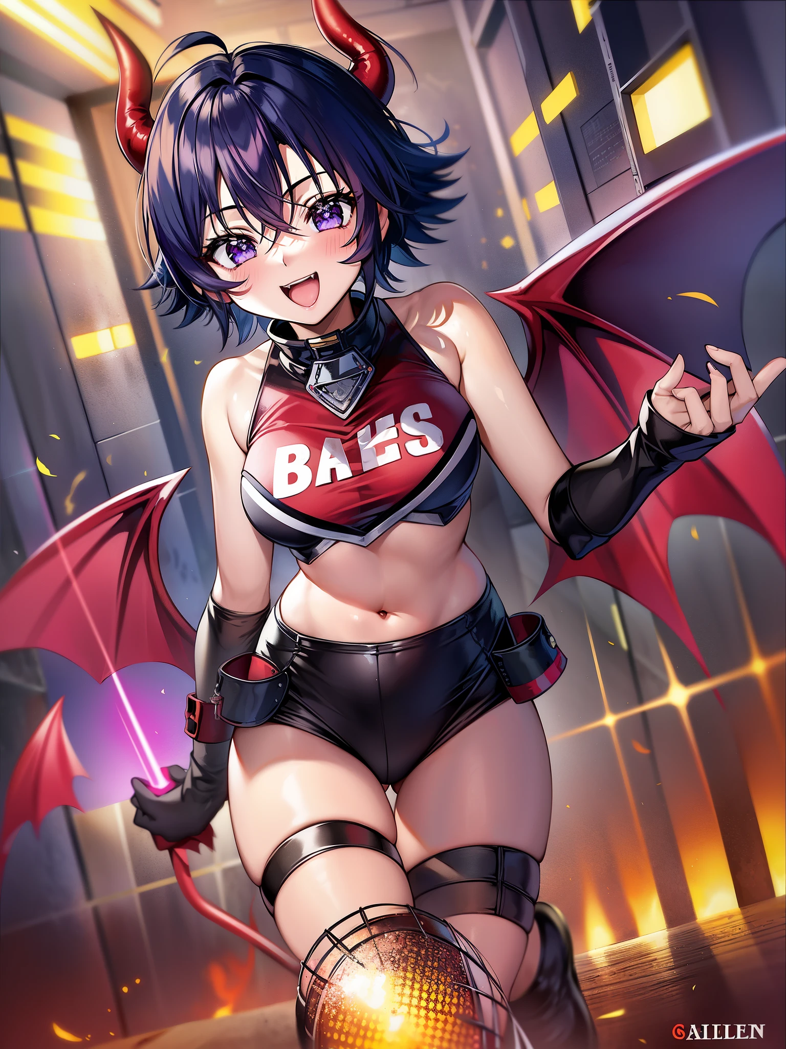 Eyeshield 21、American Football、mud door、mud doorデビルバッツ、Suzune Taki、（（（red cheerleader）））+++、（（（red cheerleader服）））+++、（（（Navel exposed）））+++、slender body shape、black short hair、Ahoge、purple eyes、（（（red demon wings）））+++、Lemon-like short hair with a blue-ish black color and a slender appearance.、RB at the speed of light、Fully mobile artillery battery with light speed of 4 seconds 2、devil bad、Tension MAX、American football、gun、dynamite、explosion、devil badダイブ、devil bat ghost、devil bad hurricane、devil 4th dimension、devil laser bullet、devil laser bullet、60 yard magnum、hell&#39;s command tower、devil&#39;s tactician、YA---HA---!!、