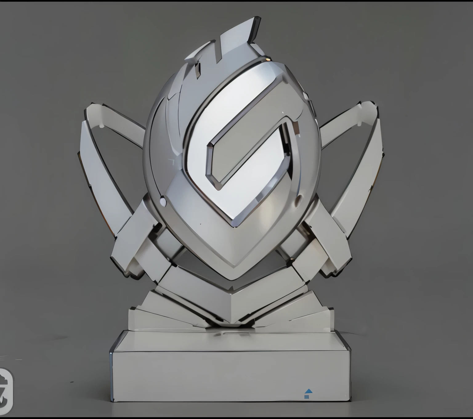 Silver and black badges on white stand, cgsociety award, cgsociety award, Render in key shot, Award-winning. octane rendering, Awarded by CGSociety, Award-winning on artstation, Metal