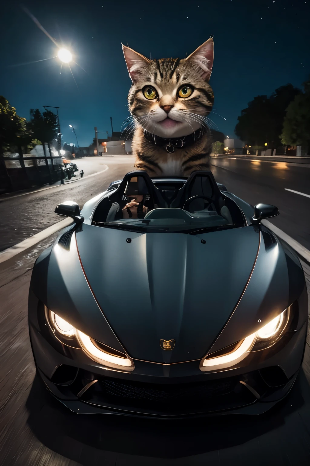 cat racer, drives slowly, sits behind the wheel