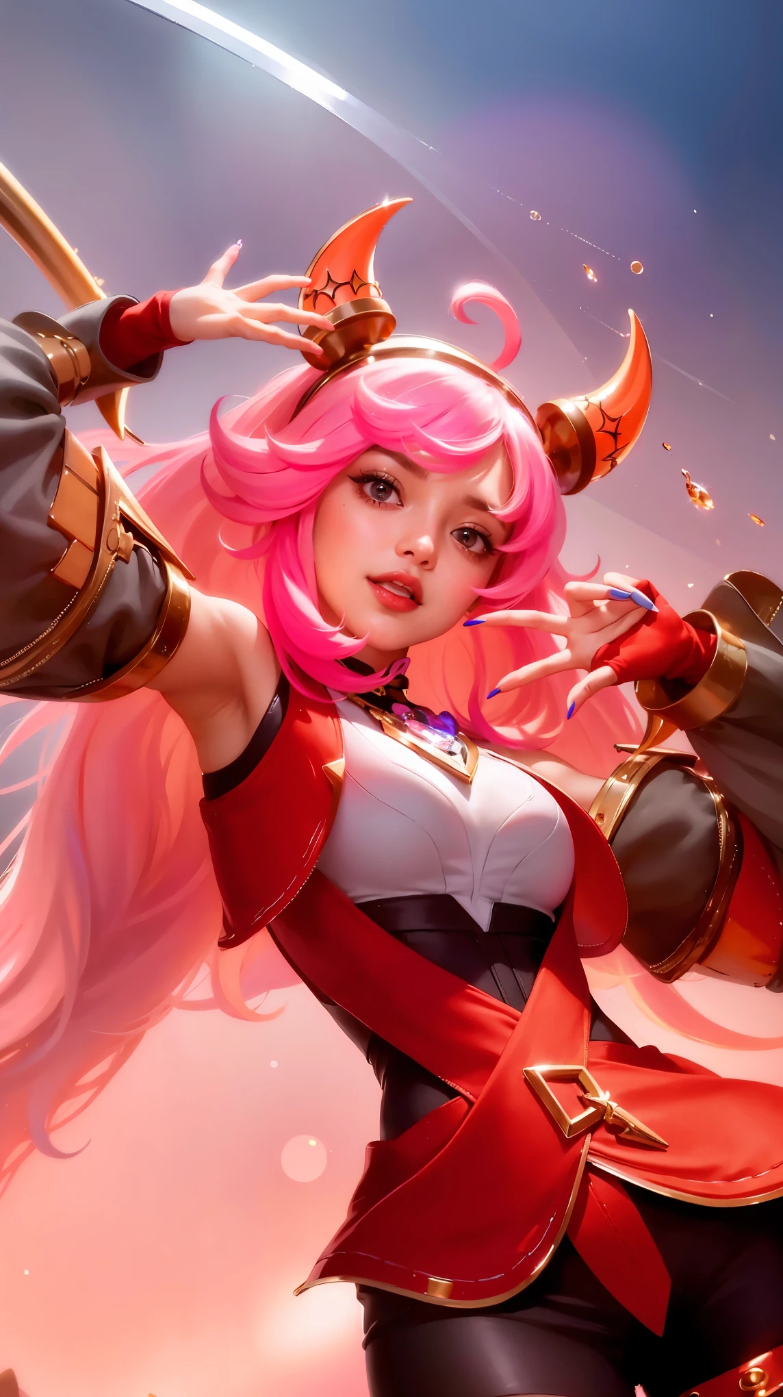 (8k, RAW photo, photorealistic:1.25) ,( lipgloss, eyelashes, gloss-face, glossy skin, best quality, ultra highres, depth of field, chromatic aberration, caustics, Broad lighting, natural shading, looking at viewer with a serene and goddess-like happiness, a close up of a woman with pink hair