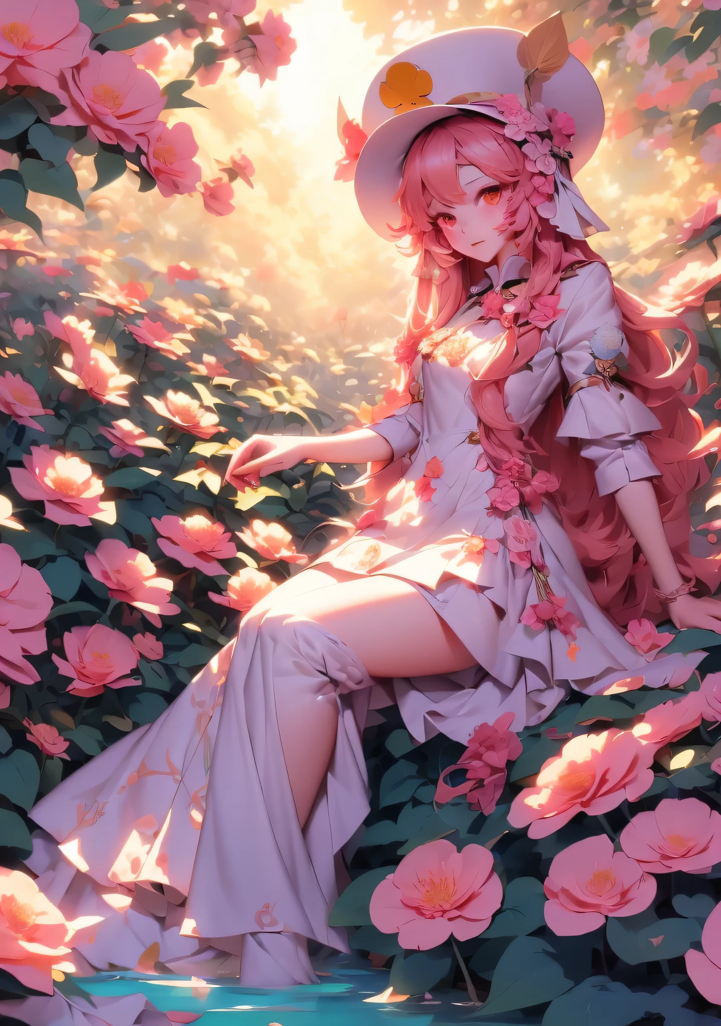 with pink hair and a crown of flowers sits on the ground covered in leaves, leaf,Leaf&#39;s Clothes,Clothes Leaf,Dress made from leaves,beautiful fairy, Portrait of a Fairy, Portrait of a Fairy, beautiful fairy, Fairy aesthetics, beautiful fairys, Elf Girl wearing an flower suit, Forest Fairy, Fairy, Forest Fairy, Beautiful Adult Fairy, Elf Princess, Elf Girl, Beautiful fantasy art, Fairy Teenage Girl