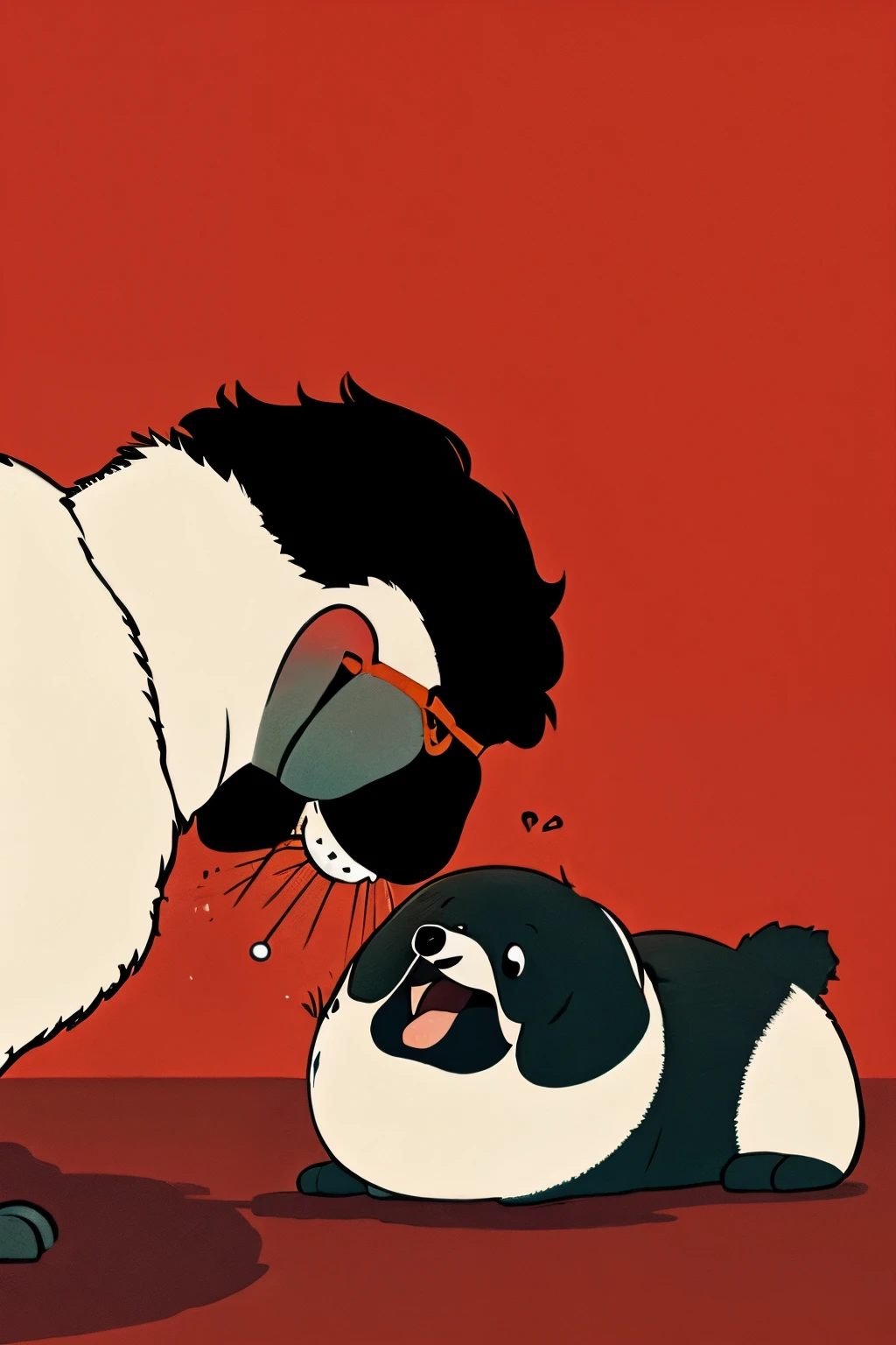 「Generates an illustration of the main character&#39;s dog screaming because he can&#39;t get up due to a hangover.。」