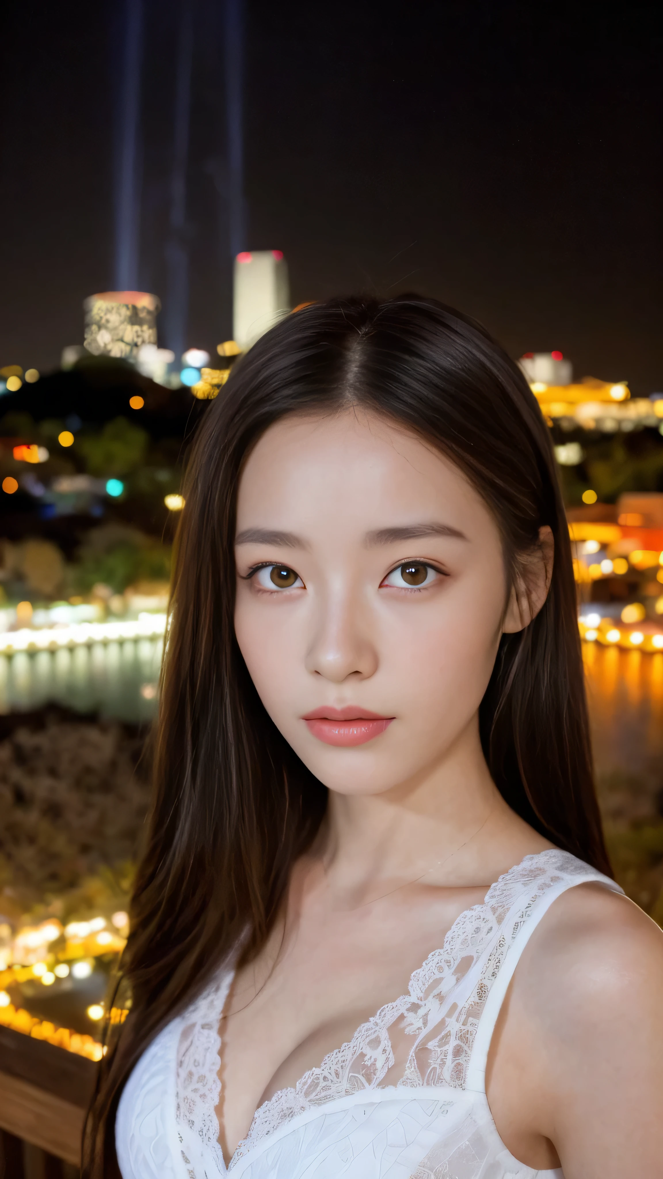 ((masterpiece, highest quality, super fine, High resolution)), alone, beautiful girl, shining eyes, perfect eyes, Beautiful sister of Japan, hot spring, cleavage, The background is a night view, firework,