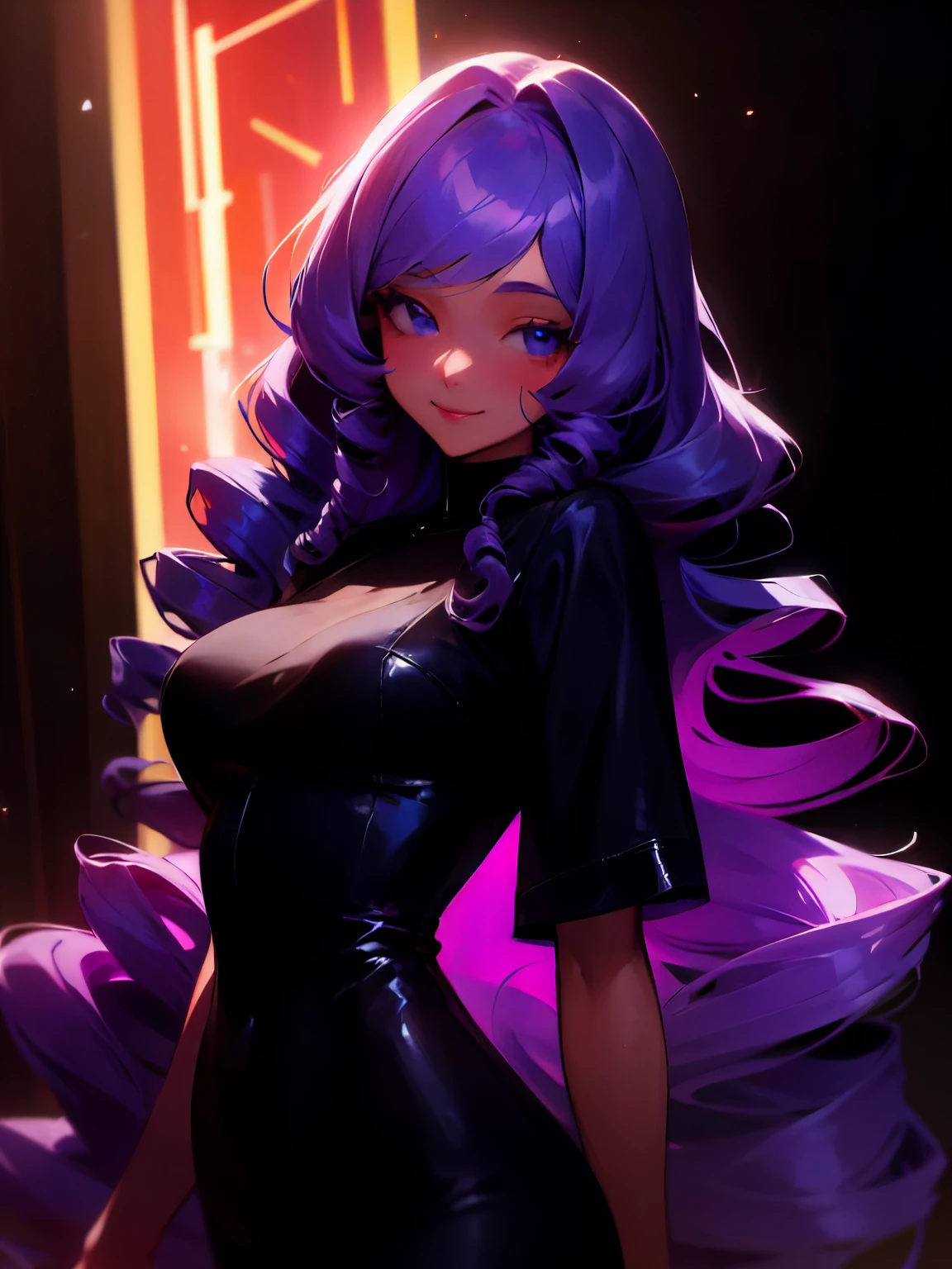 anime - style image of a woman in a black dress with purple hair, thicc, commission for high res, oc commission, succubus in tight short dress, (nsfw) not safe for work, she has a jiggly belly, realistic shaded, fullbody commission for, loish and wlop, nsfw version, thick black lineart, pov art