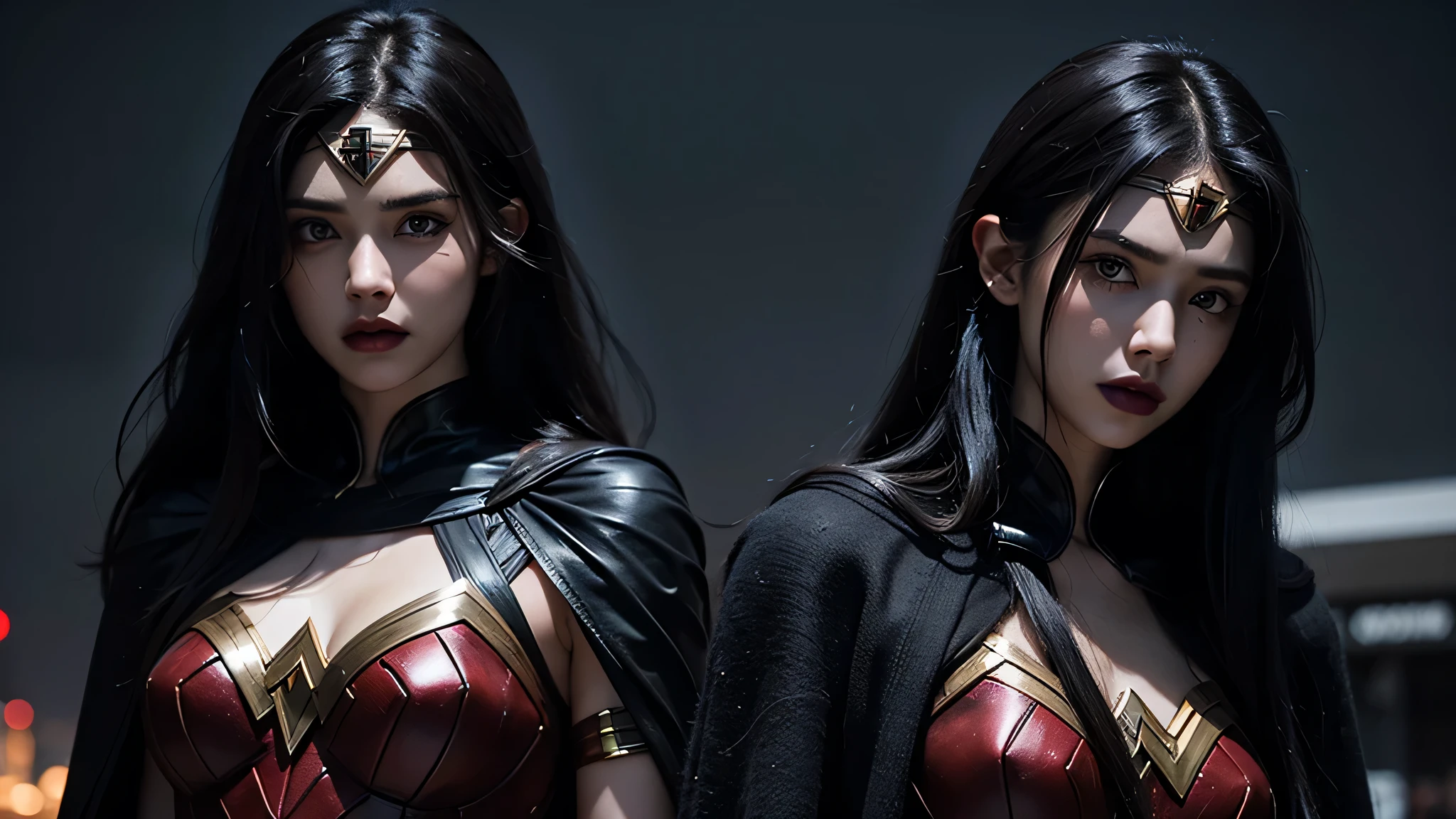 Portrait, Realstic, gal Gadot, Dua lipa, décolleté, chemise en dentelle, regard profond, fond urbain