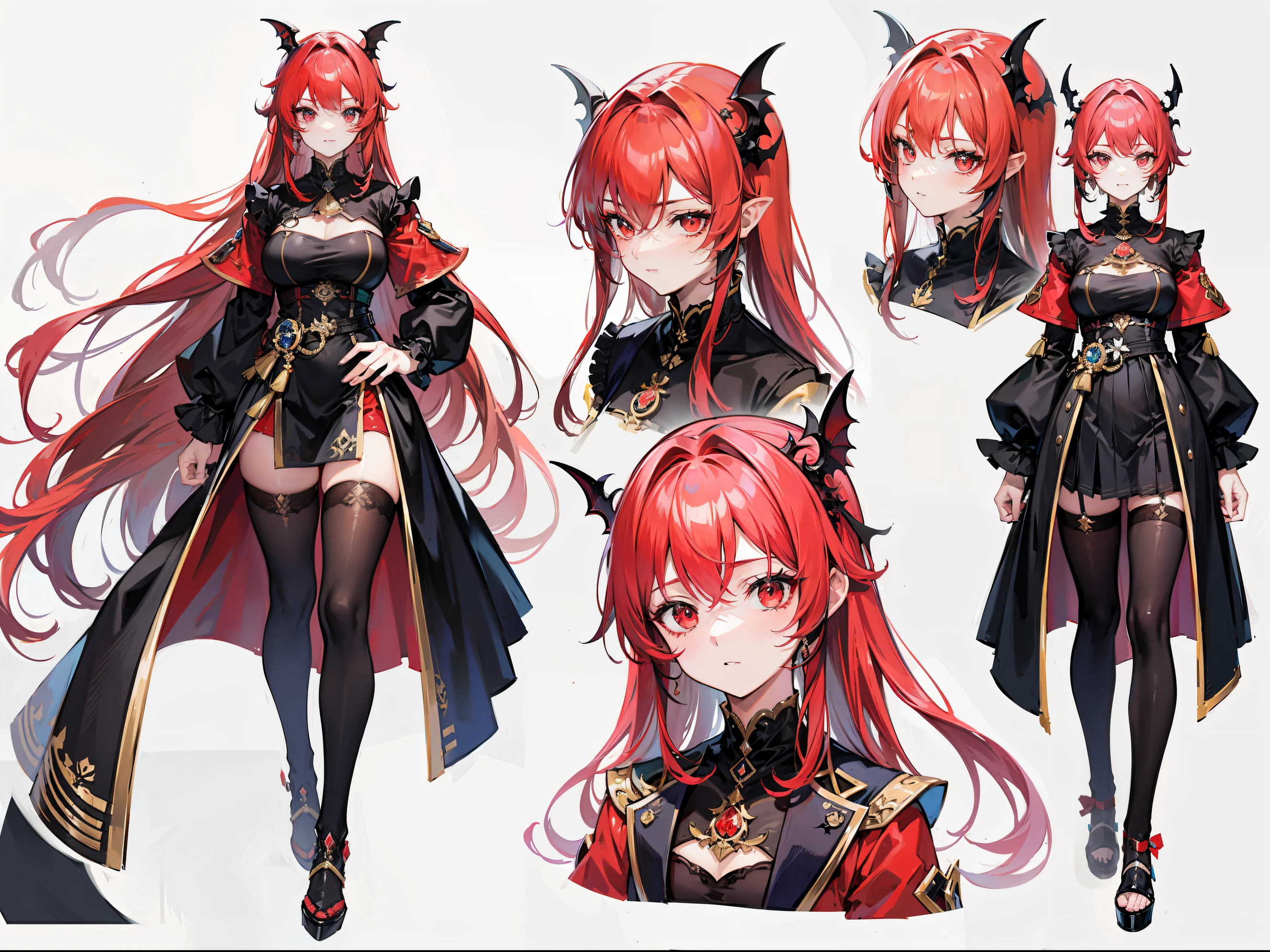 ((masterpiece, highest quality)), male, maleの子, detailed face, character design sheet, Full body Esbian, full of details, Main unit front view, Rear view, very detailed, depth, many parts, Muscle maleの子 with red long hair,ハンサムなmale, vampire costume clothes, genshin impact, 背の高いmale