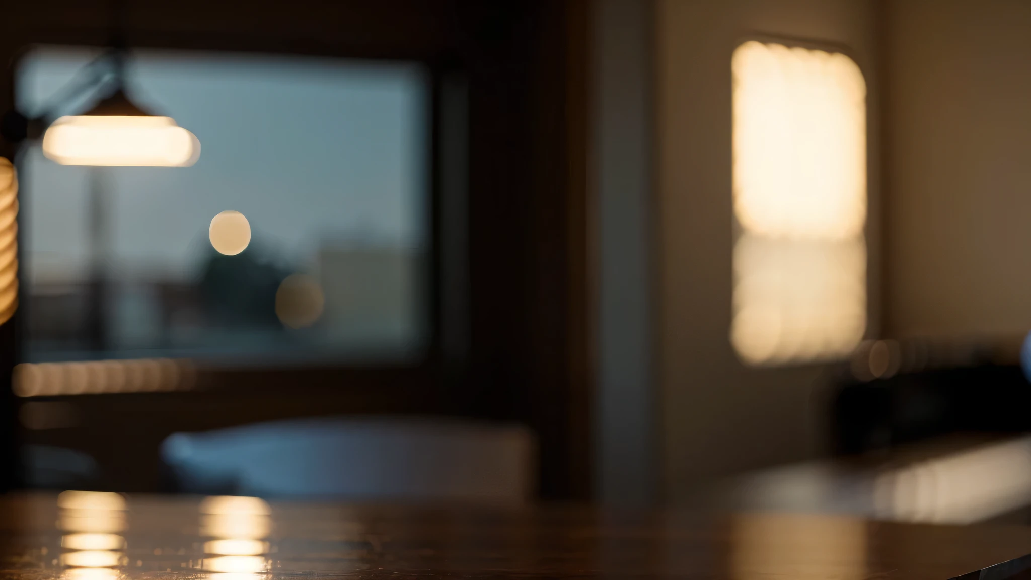un joli fond de bureau avec effet bokeh, ultra realistic, 8K, photo realistic, ultra detailed, warm lighting. same scene with a rotation of 75deg to the right