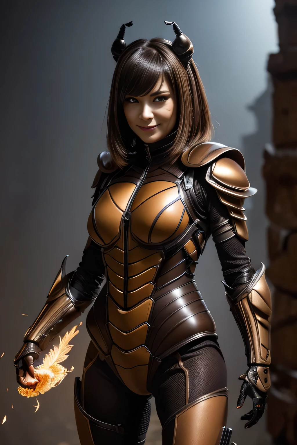 (High resolution,masterpiece,highest quality,Very detailed CG, anime, official art:1.4), realistic, photograph, amazing detail, everything is complicated, shiny and glossy,Amazing number of layers, 8K wallpaper, 3D, sketch, cute, figure,( alone:1.4), perfect female proportions,villain&#39;s daughter, (Fusion of dark brown cockroach and lady:1.4), (brown cockroach woman:1.2), (brown cockroach woman:1.2), (Fusion:1.2), (alone:1.4), (evil smile:1.2), muscular, abs, (Cockroach brown exoskeleton bio insect suit:1.4), (Cockroach brown exoskeleton bio insect armor:1.2), (brown transparent cockroach feathers:1.4), (Antennae of brown cockroaches:1.3),