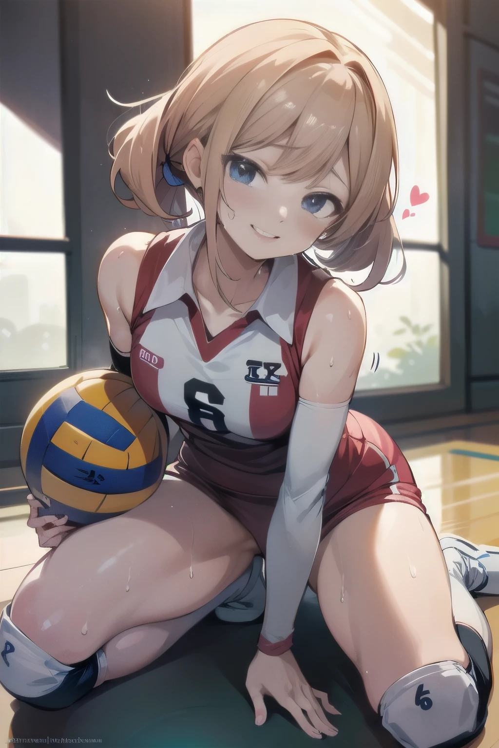 unity 8k wallpaper, anatomically correct, (((masterpiece))), (((best quality))), (((ultra detailed))), (((high-resolution))), ((Ultimate cutie)), perfect hands, perfect finger, (((good anatomy))), detailed beautiful face, shiny hair, (((gyaru))), (potbelly), (curvy), medium breasts, ((Thick thighs)), (((solo))), ((seductive smile)), (((blush))),
BREAK, (((sit astride the perfectly spherical shape 6-inch volleyball))), (((Straddling a perfectly spherical 6" volleyball))), (((Perfectly spherical 6" volleyball fits perfectly crotch))), BREAK, (((Rub the Perfectly spherical 6" volleyball against crotch))), (masturbation),
BREAK, (Collared volleyball uniforms), sleeveless, ((buruma)), ((kneepad)), pussy juice stained, (elbow pad), (((sweat))), (((covered in sweat))), ((deep breathing)), in Volleyball Court, indoor, lighting, looking at viewer, full body, (spoken heart)