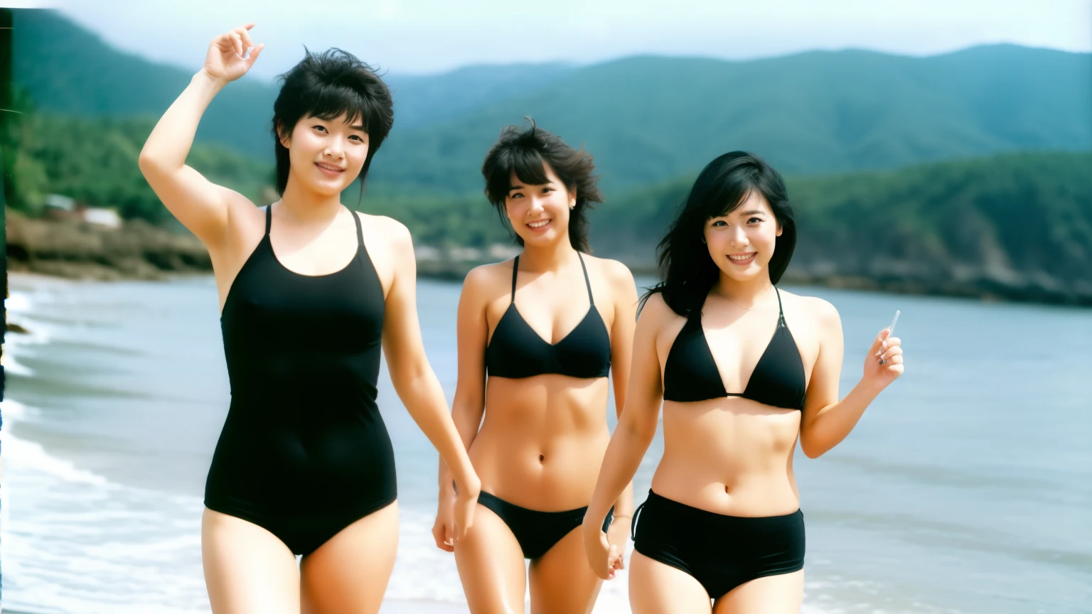 ((8k)), Highest quality, 超High resolution, (High resolution), ((Two women doing chubby)), Japanese, Double chin, Overweight, Very fat, ((Chubby)),((Swimwear)), in the sea