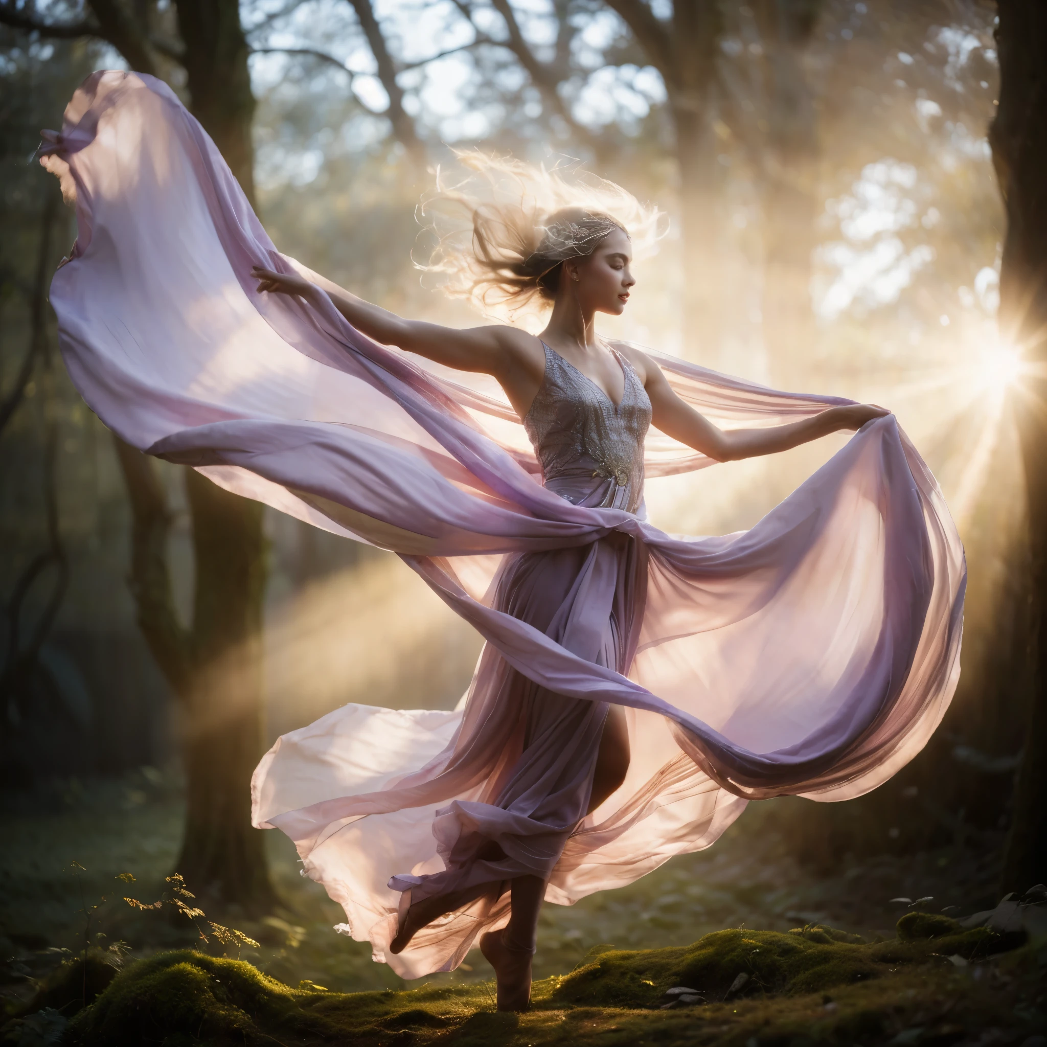 Ethereal beauty, soft pastel tones, backlighting, long exposure, flowing fabric, portrait of a dancer in midair::1.3, style of Kirsty Mitchell, surreal, delicate movement, dreamlike, cinematic lighting, ultra high resolution --ar 66:101