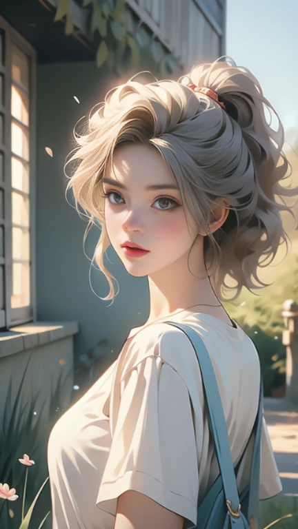 anime girl with long hair and a white shirt and a blue wolf, alice x. zhang, beautiful character painting, fantasy art style, by Yang J, inspired by Sim Sa-jeong, trending on cgstation, stunning art style, inspired by Ai Xuan, in the art style of bowater, trending on artstration, trending artgerm