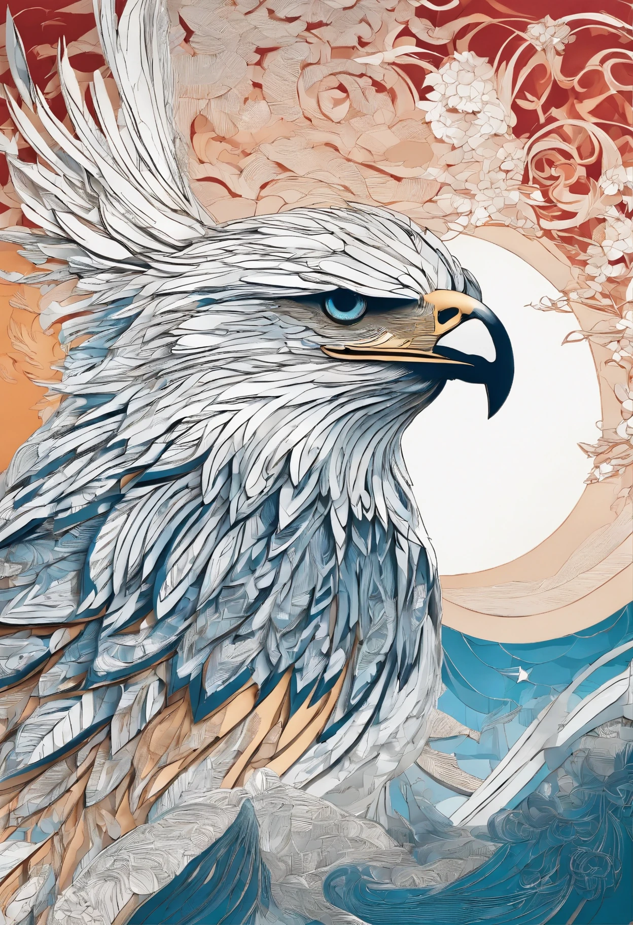 abstract art, Flapping in the sky,1 large eagle,Flying in the blue sky,fractal art,colorful, style swirl magic,Vibrant colors,An eye-catching sight, (masterpiece, 最high quality, high quality, High resolution, super detailed),