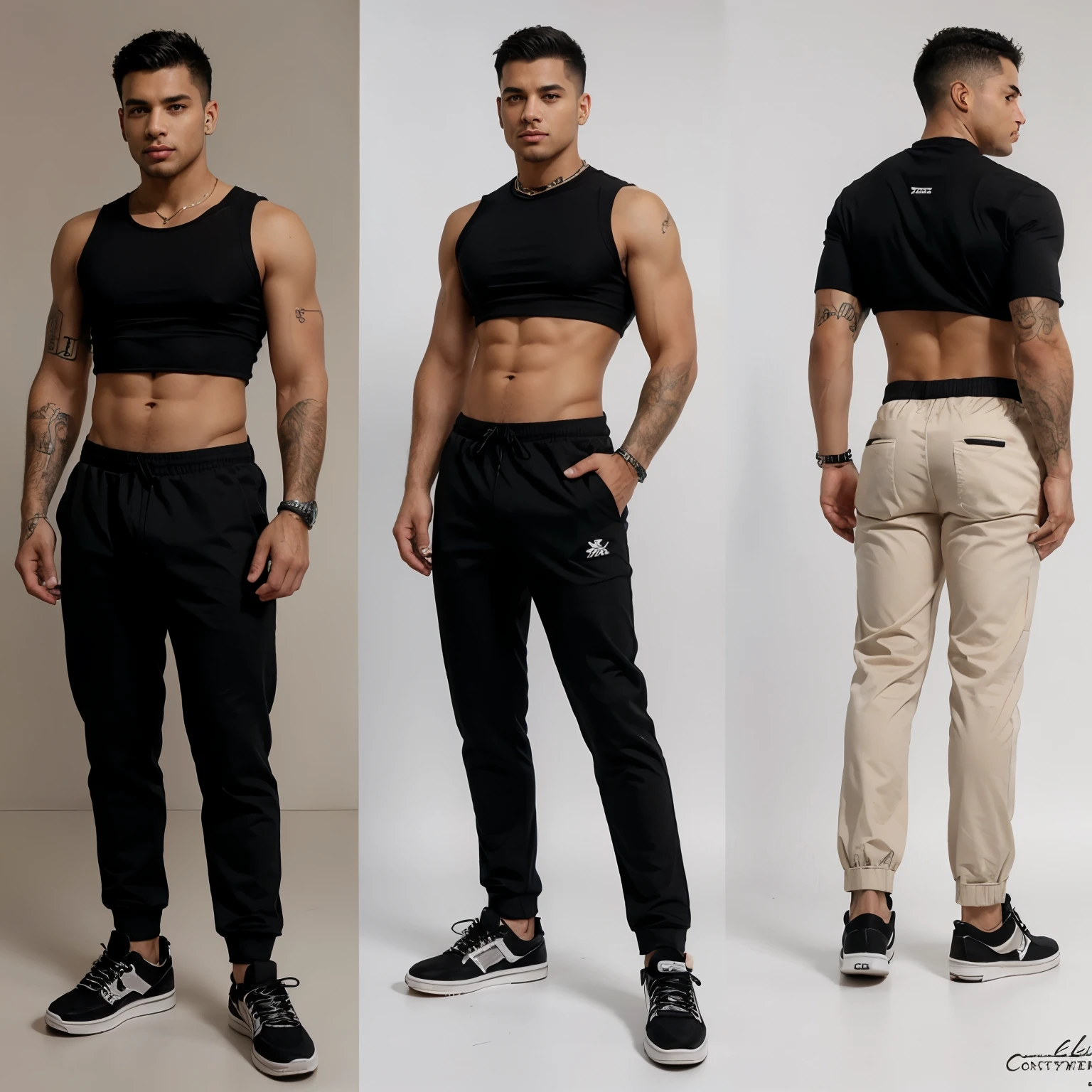 Desenho, sketch, model sheet, menino, emo, forte, frente, lado, costas, espada nas costas, black oriental pants, black sneakers, corpo completo, frente, lado, costas