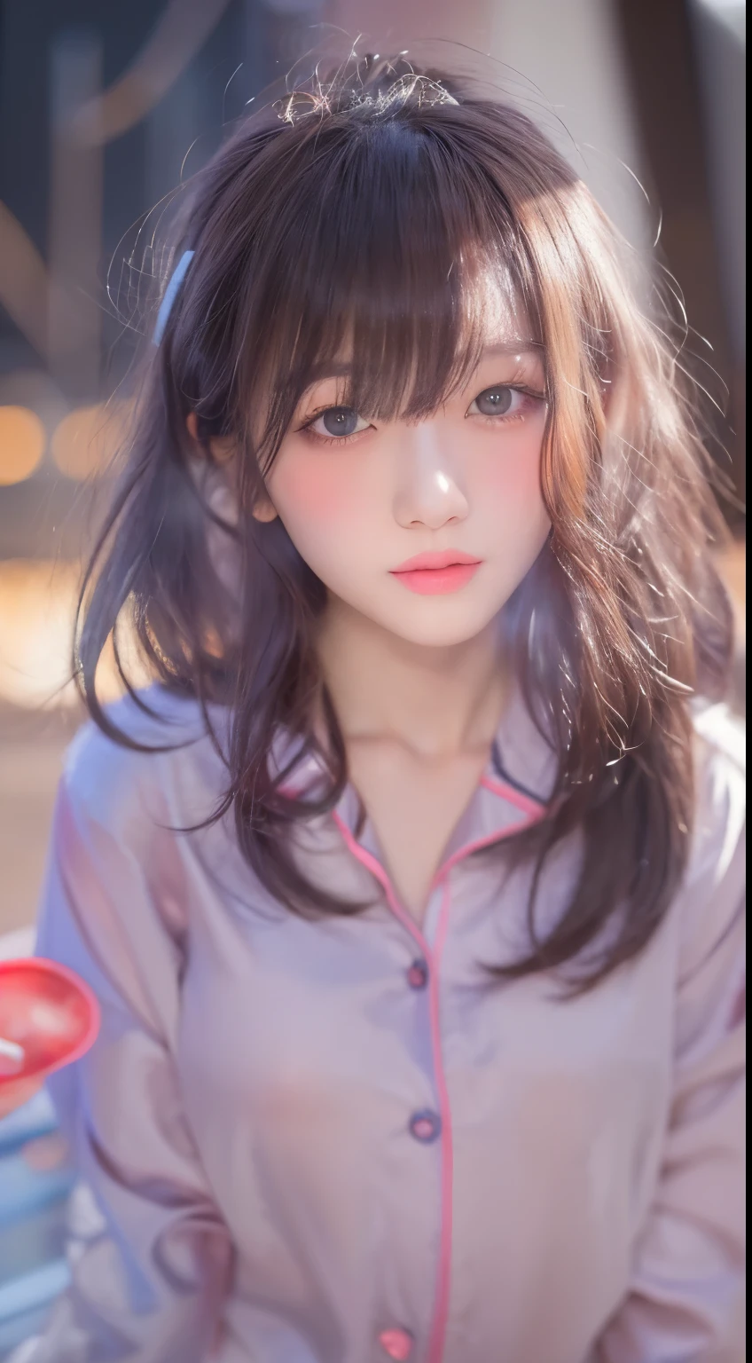 NSFW,((highest quality, 8k, masterpiece :1.3)), 1 girl, pretty woman with thin abs :1.3, (medium short hair, huge breasts :1.2), pajamas:1.1, super detailed face, fine eyes, outside,