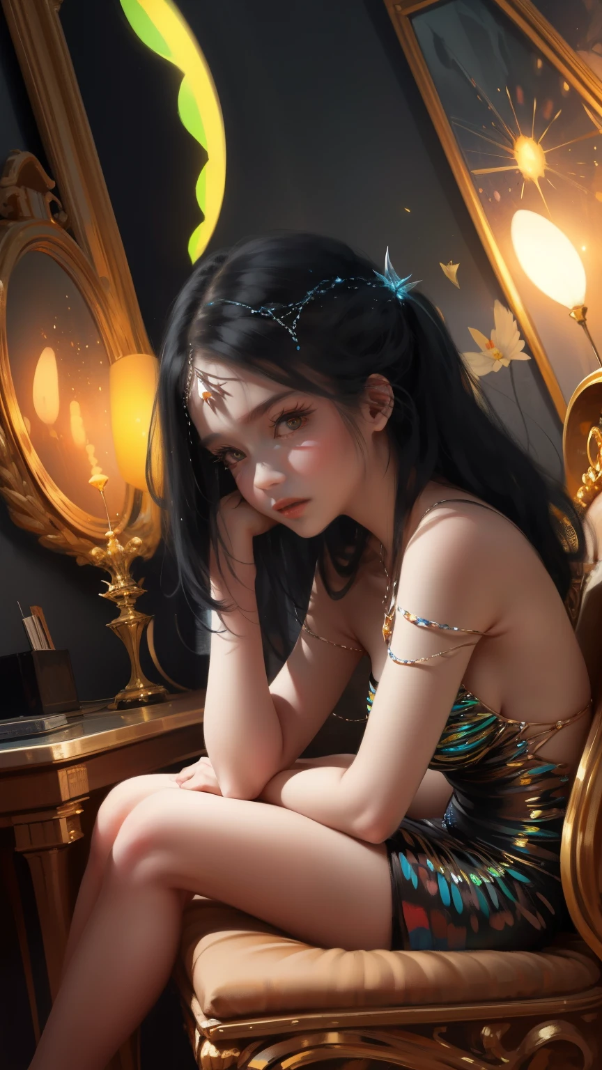 ((best quality)), ((masterpiece)), ((realist)), portrait,1 girl,((whole body)), celestial body, god, 女god, light particles, halo, looking at the audience, 坚定的眼god, bare shoulders, thoracic duct parietal lobe, poker face,(bioluminescence:0.9 girls 5)ocean, bioluminescence, Energetic, rich and colorful,color,(bioluminescence, bioluminescence),(beautiful composition), Cinema lights, wheels within wheels, (1.4 girls), whimsical,