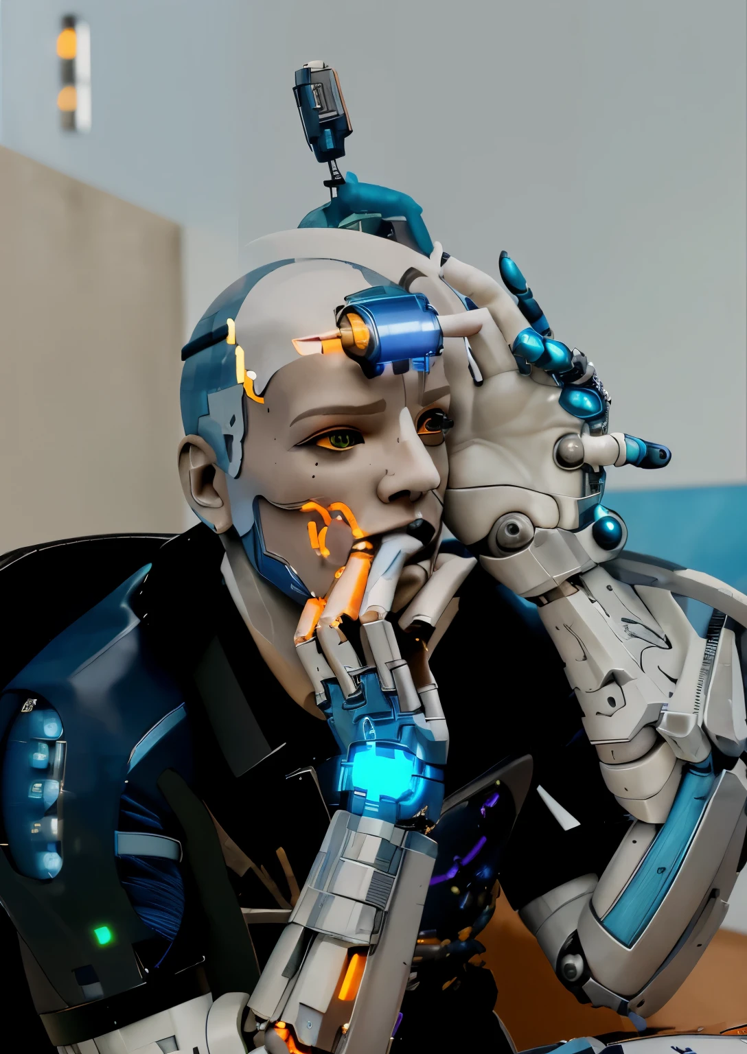 Cyborg, Future, cyberpunk character, robotic body,（Pacific Rim, blue colors：1.1）, 1 person, Mechanical miracle, anatomically correct, textured leather, Best quality, Awarded, High quality, A high resolution, 16k
Cyborg, Future, cyberpunk character, robotic body,（Pacific Rim, blue colors：1.1）, 1 person, Mechanical miracle, anatomically correct, textured leather, Best quality, Awarded, High quality, A high resolution, 16k
\]