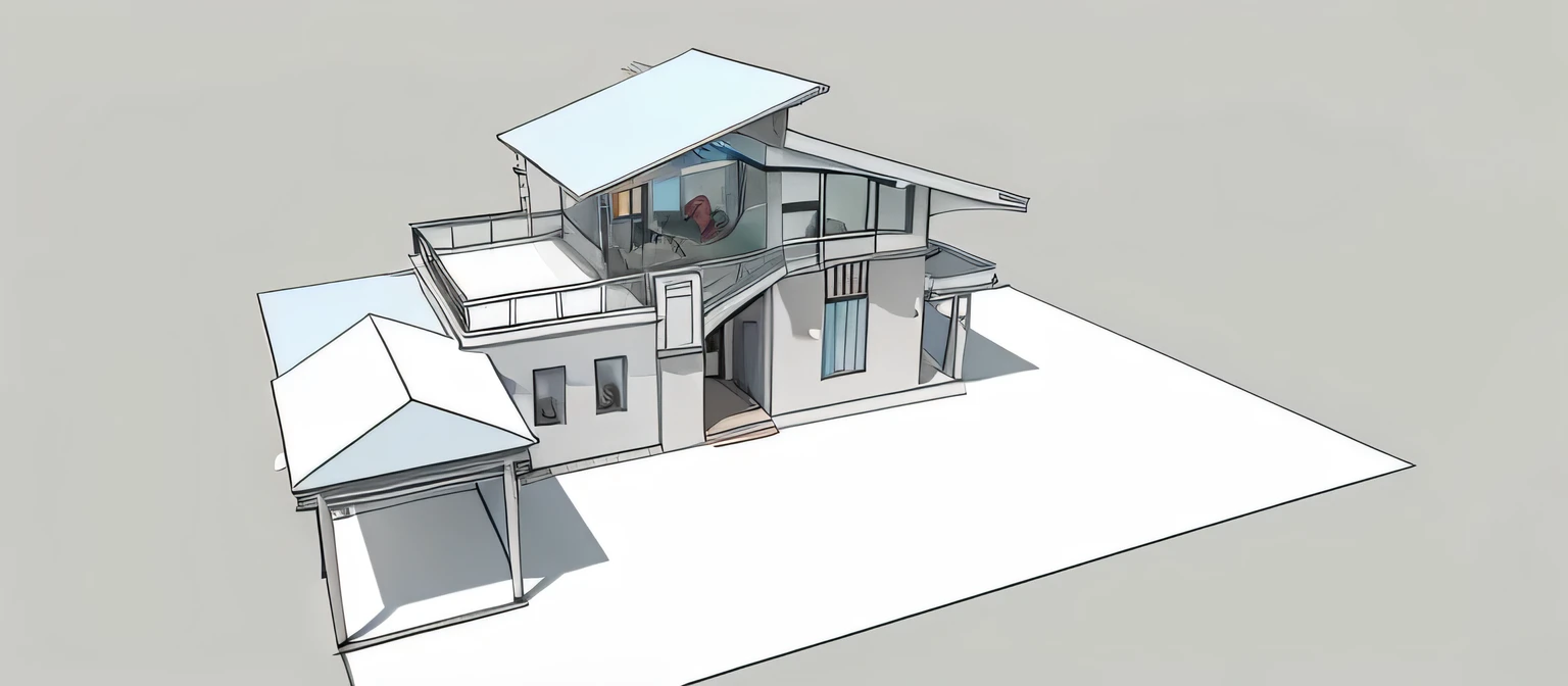 Create a modern style house, with many glass doors, sharp images, high detail