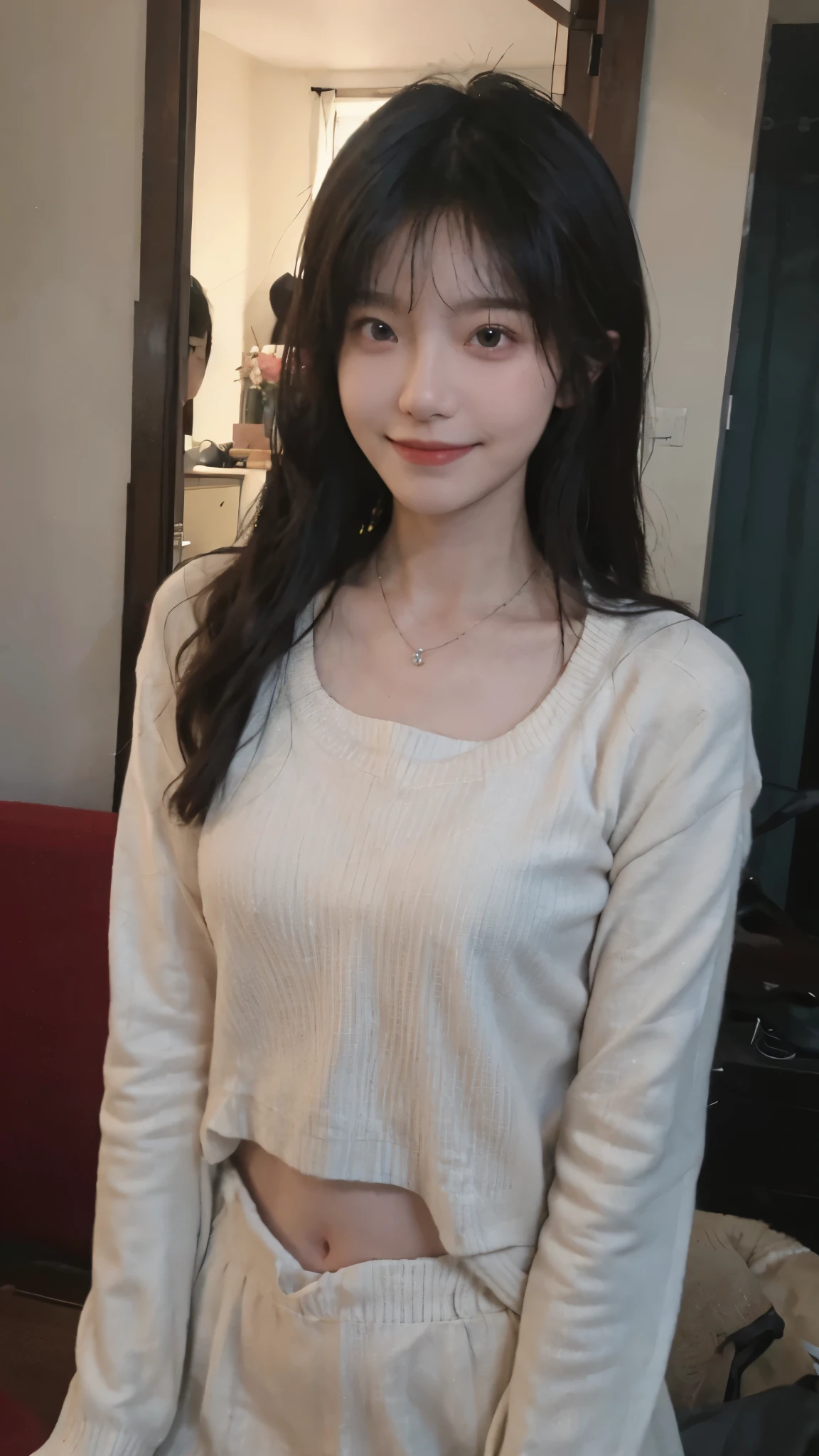 araffe woman with long black hair wearing a gray shirt, gorgeous young korean woman, korean girl, beautiful south korean woman, beautiful young korean woman, heonhwa choe, jaeyeon nam, korean woman, ulzzang, sakimichan, blackpink jennie, big breast, lee ji-eun, lee ji - eun, beautiful asian girl, a young asian woman