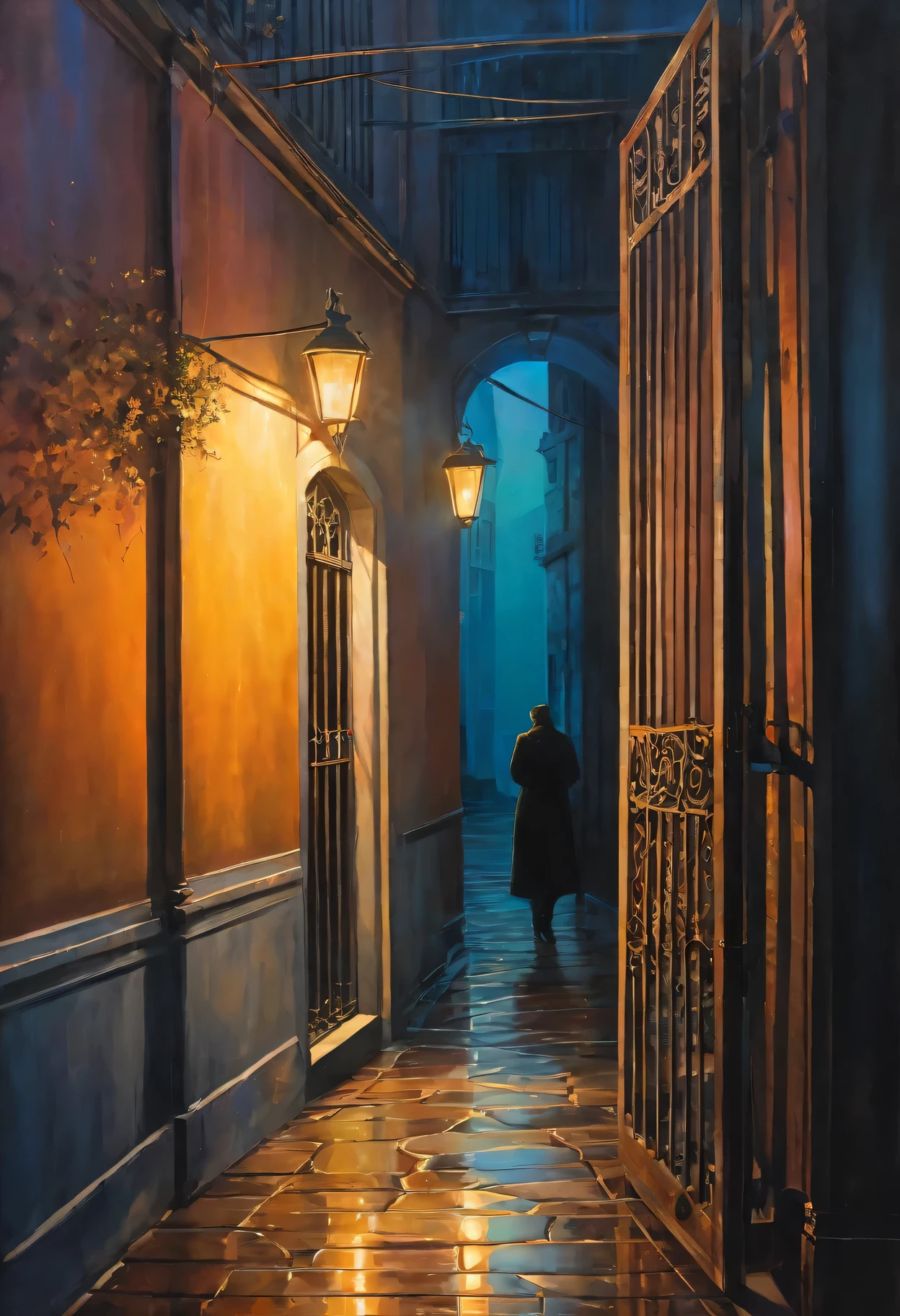 (painting),(best quality, 4k, masterpiece:1.2), Super detailed, (actual, photoactual:1.37), mood lighting, bright colors, Tyndall effect, eager , imprisoned in time, emotional expression, Complex brushstrokes, hidden layers of meaning, Contrast texture, evocative shadow, Emotional turmoil, melancholic atmosphere, unforgettable beauty, drama composition, powerful storytelling, Fascinating details, subtle gradient, Rich visual narrative, ethereal atmosphere, mysterious atmosphere, mysterious aura, Depth and size, Surreal elements