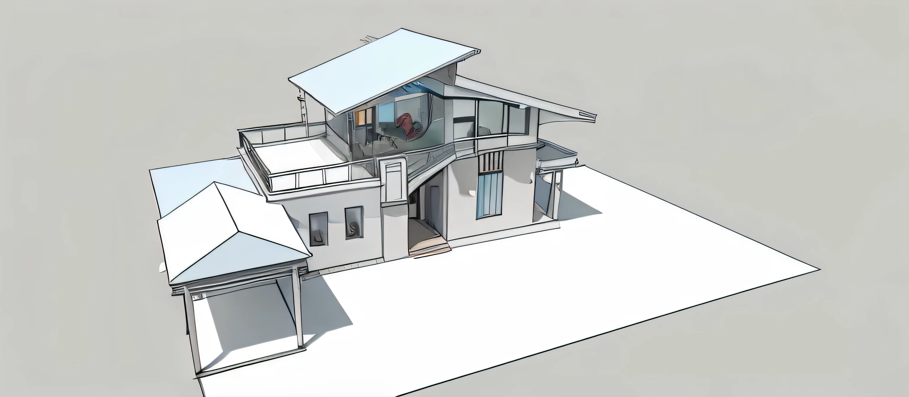 Create a modern style house, with many glass doors, sharp images, high detail