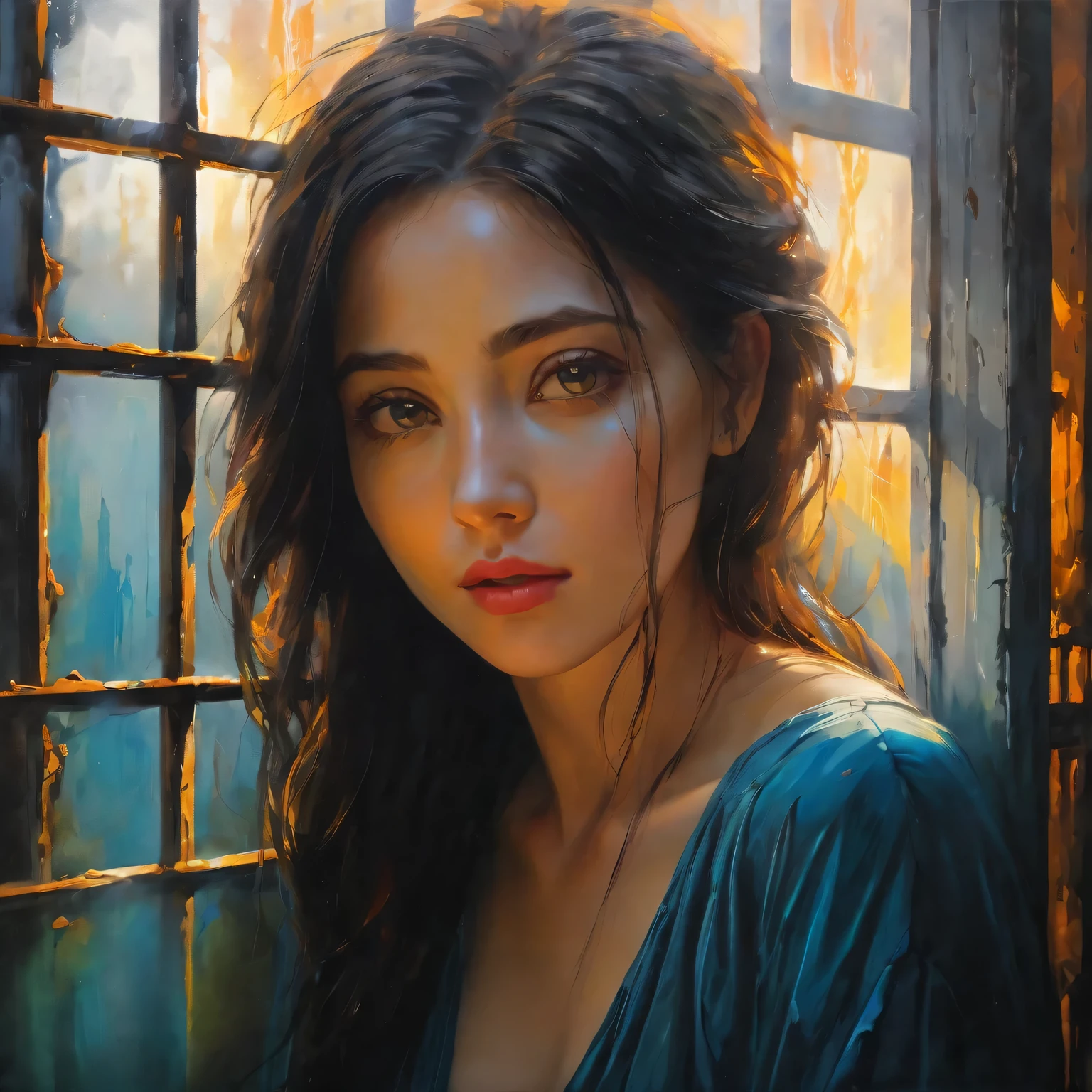 (painting),(best quality, 4k, masterpiece:1.2), Super detailed, (actual, photoactual:1.37), mood lighting, bright colors, Tyndall effect, eager , imprisoned in time, emotional expression, Complex brushstrokes, hidden layers of meaning, Contrast texture, evocative shadow, Emotional turmoil, melancholic atmosphere, unforgettable beauty, drama composition, powerful storytelling, Fascinating details, subtle gradient, Rich visual narrative, ethereal atmosphere, mysterious atmosphere, mysterious aura, Depth and size, Surreal elements