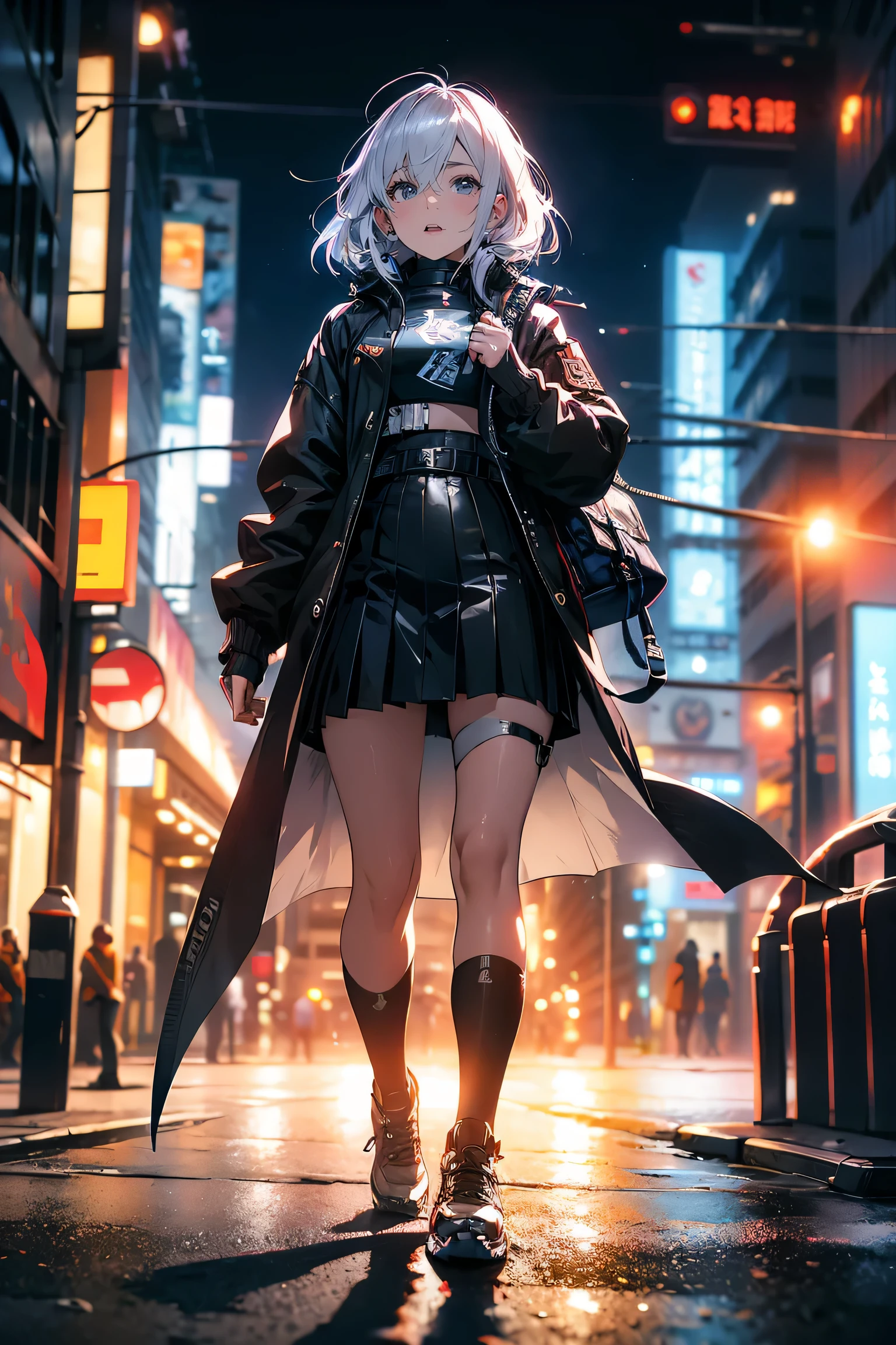 Upset woman in a black outfit walks along a city street, Cyberpunk art by Ian Jay, trends in computer graphics, realism, trending on cgstation, Тенденции CGSTATION, Cyberpunk 2 0 years. wow, girl model, female anime girl cyberpunk, realistic anime 3D style, work in Guweiz style, anime girl cyberpunk, cyborg - a girl with silver hair